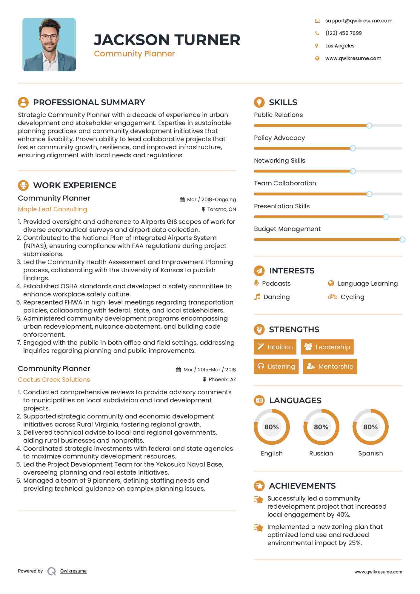 Community Planner Resume Template