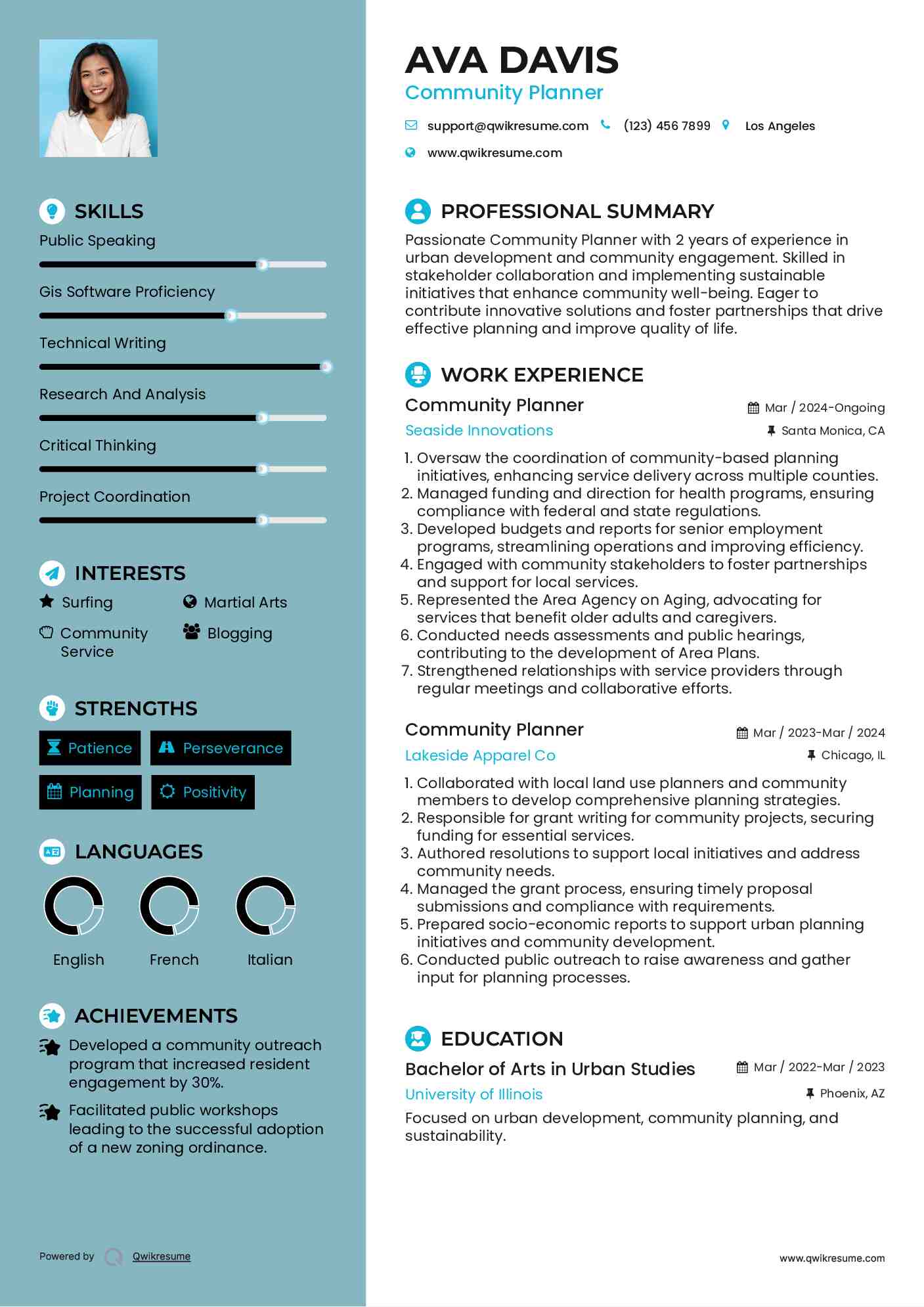 Community Planner Resume Example