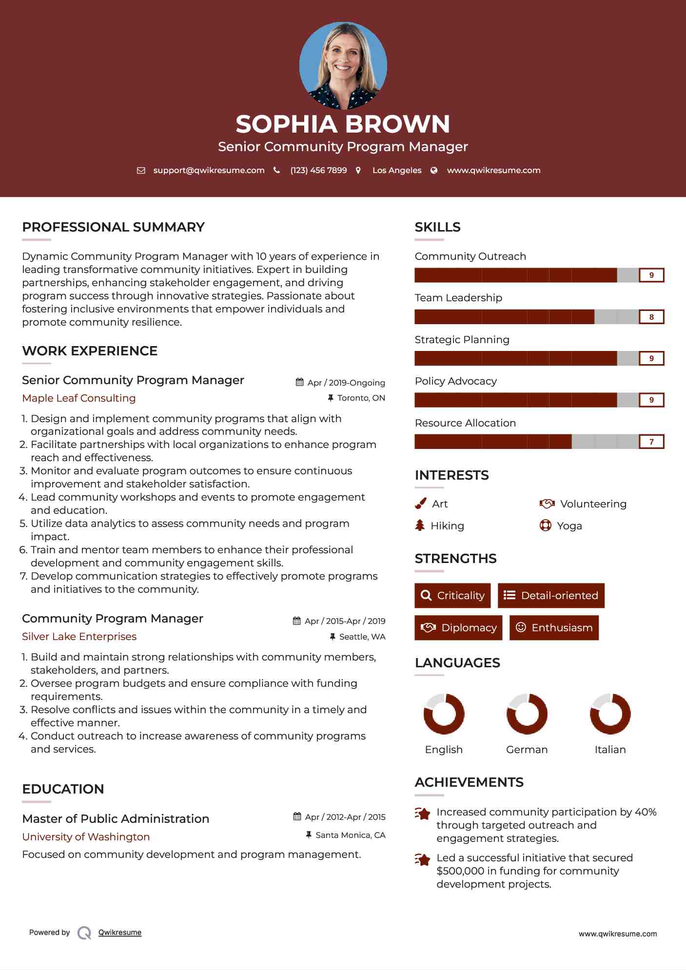 Senior Community Program Manager Resume Example