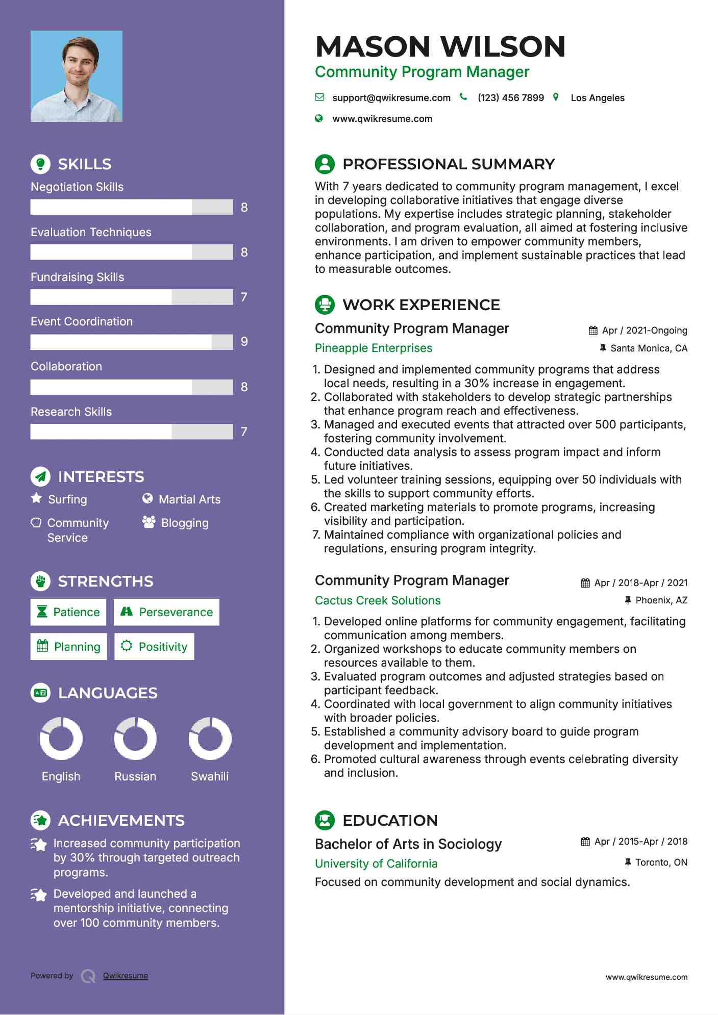 Community Program Manager Resume Sample