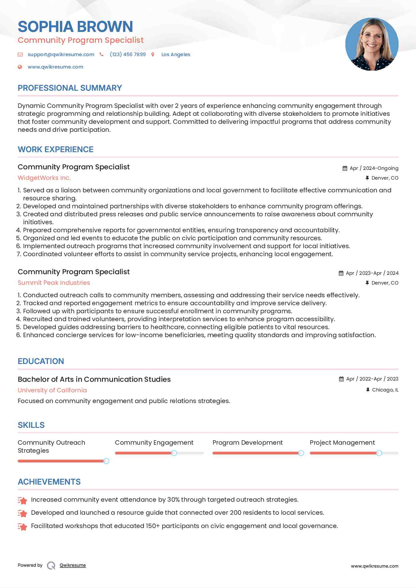 Community Program Specialist Resume Sample