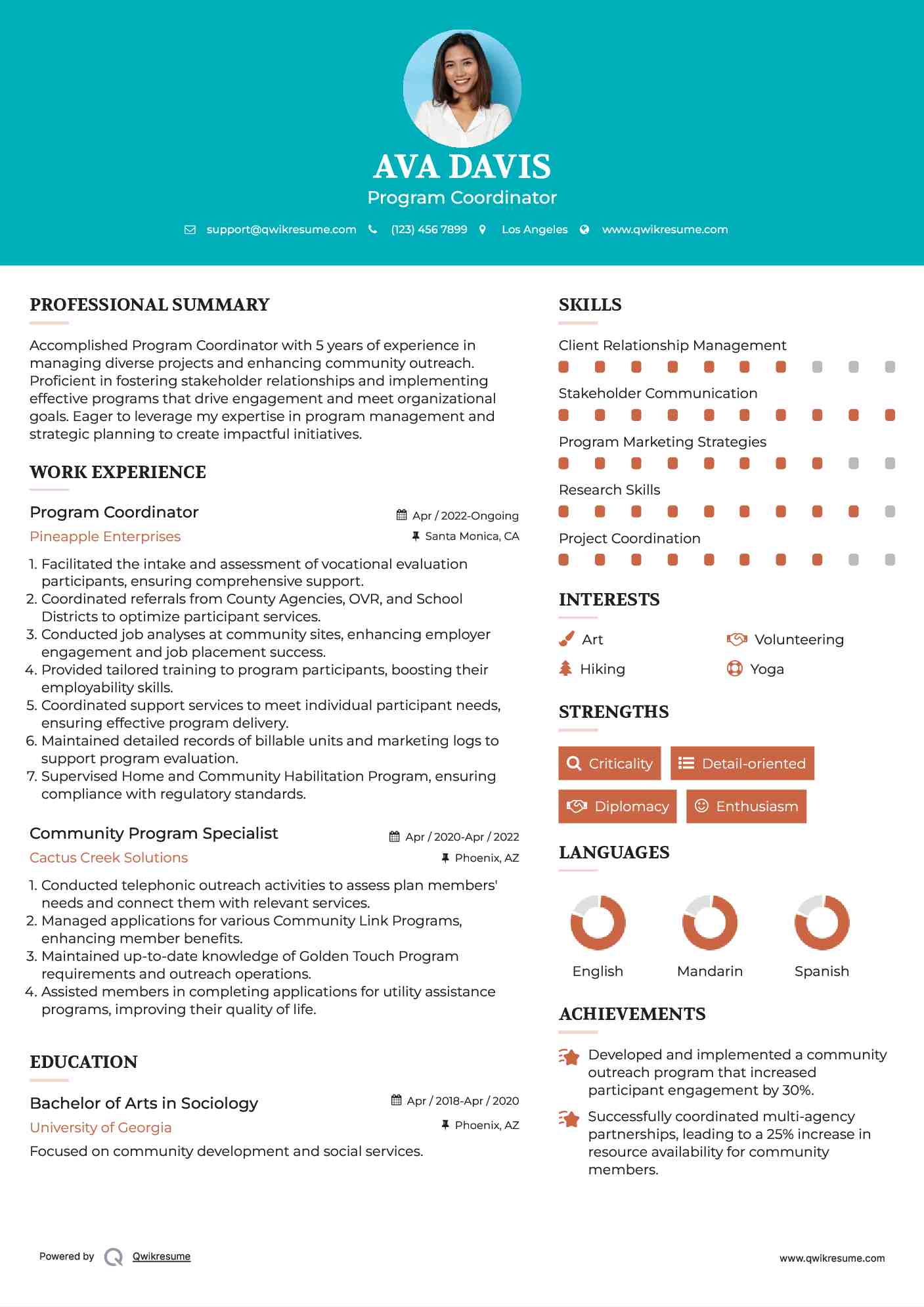 Program Coordinator Resume Template