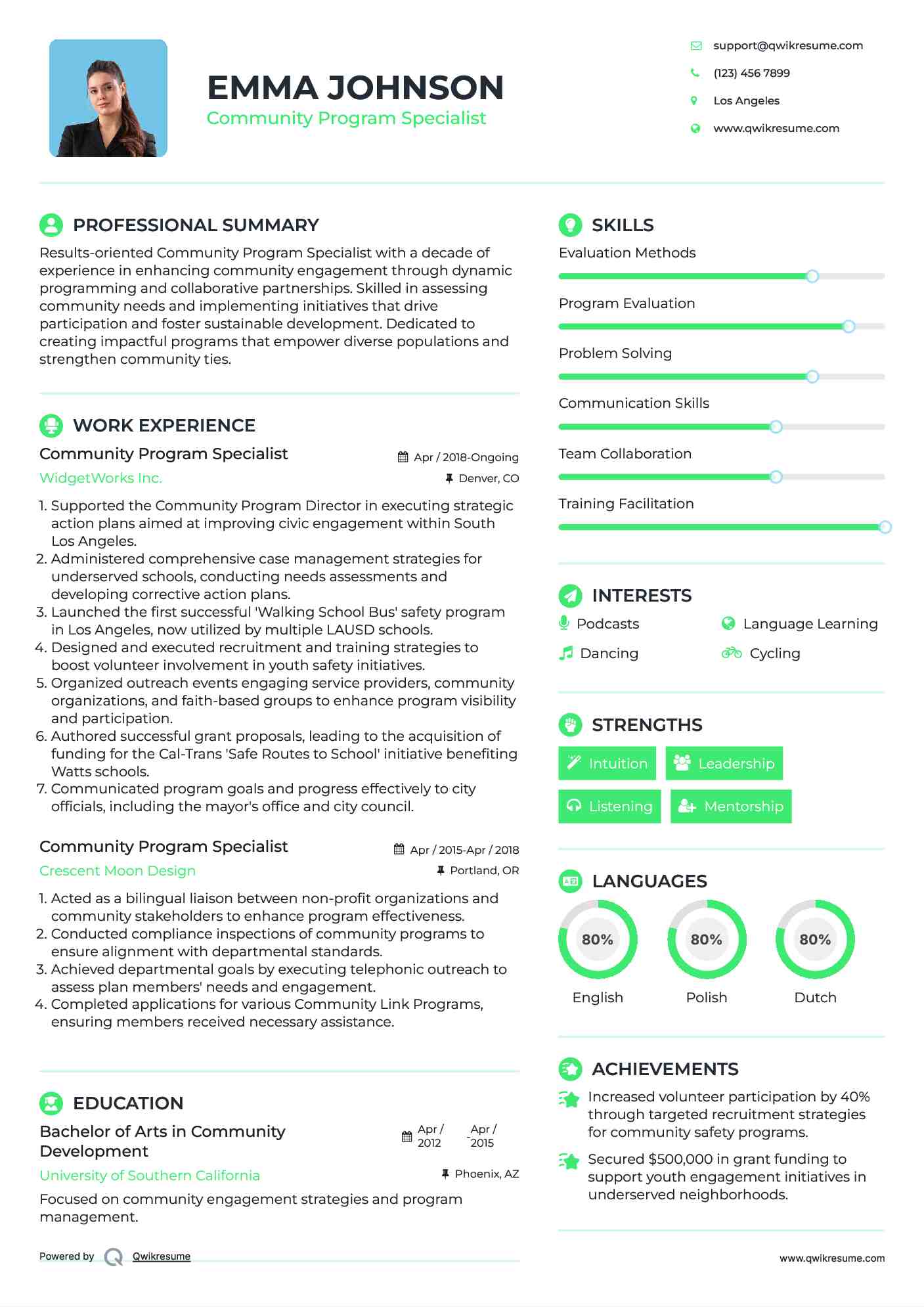 Community Program Specialist Resume Example