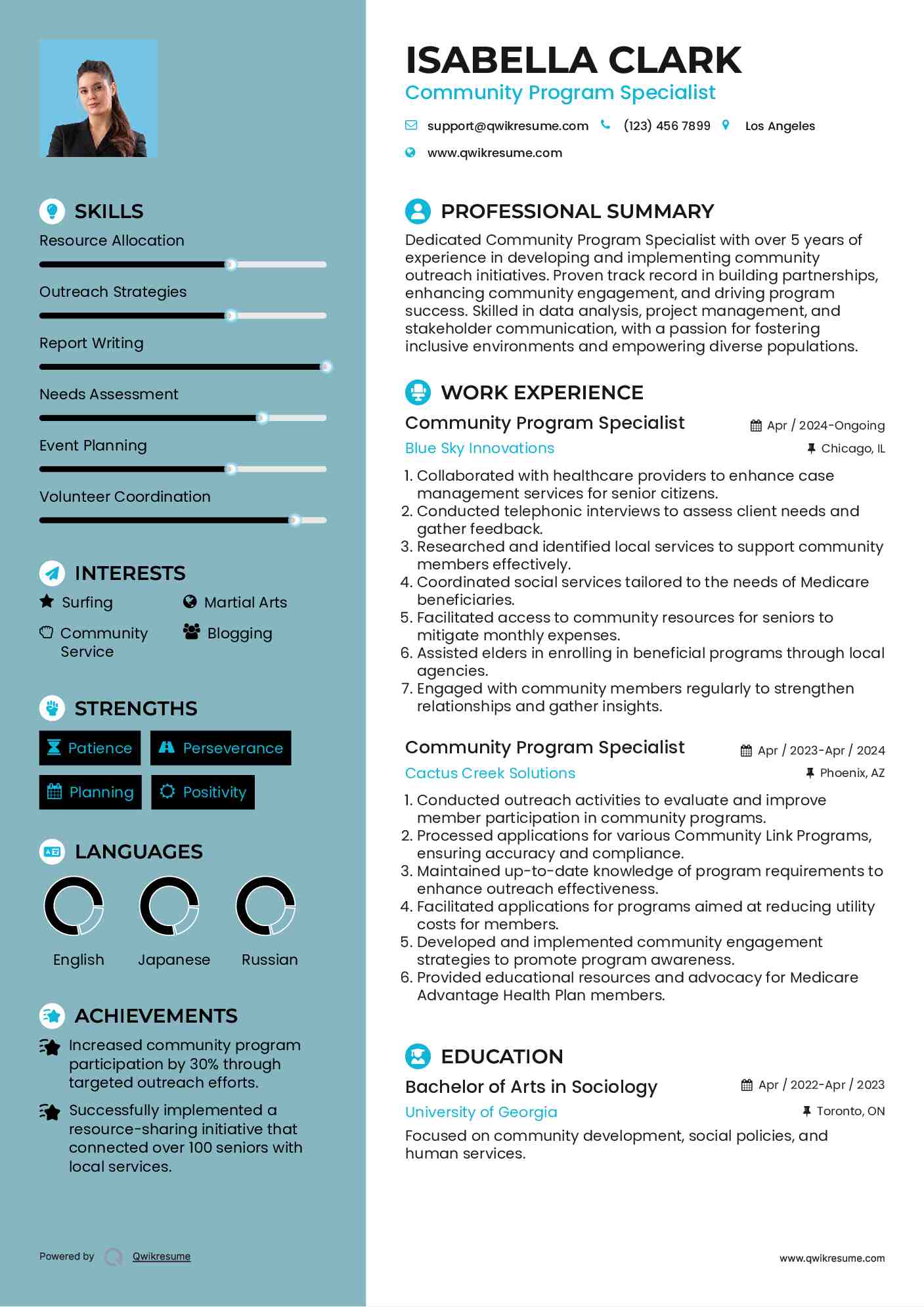 Community Program Specialist Resume Sample