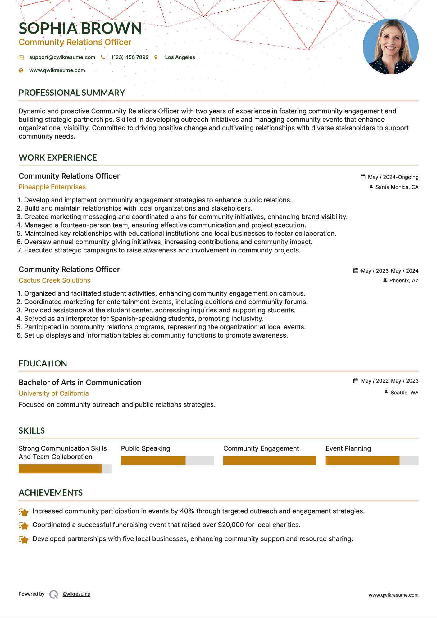 Community Relations Officer Resume Format
