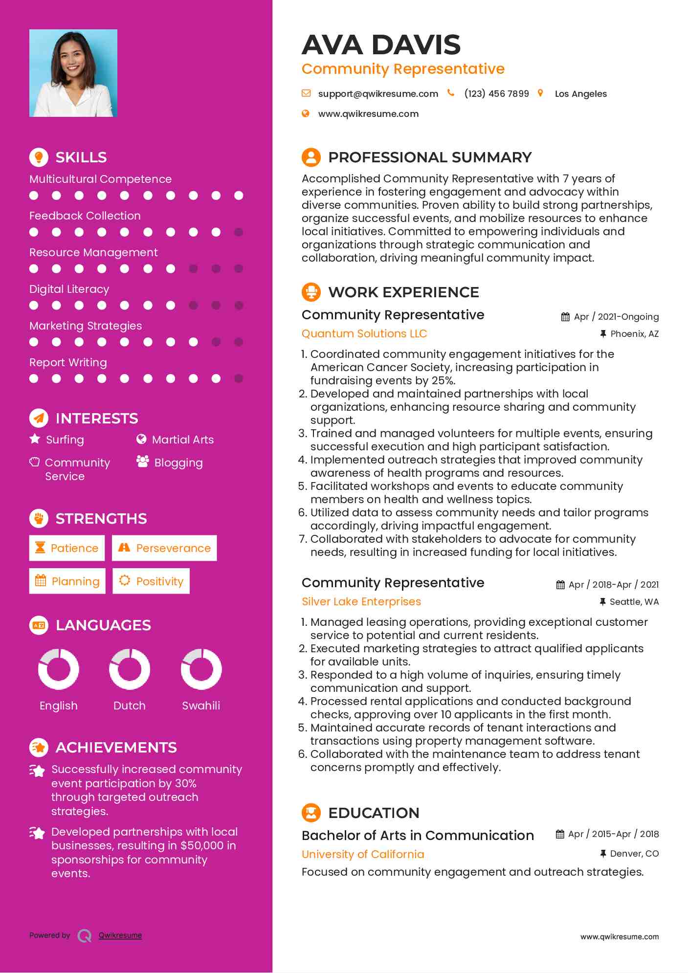 Community Representative Resume Template