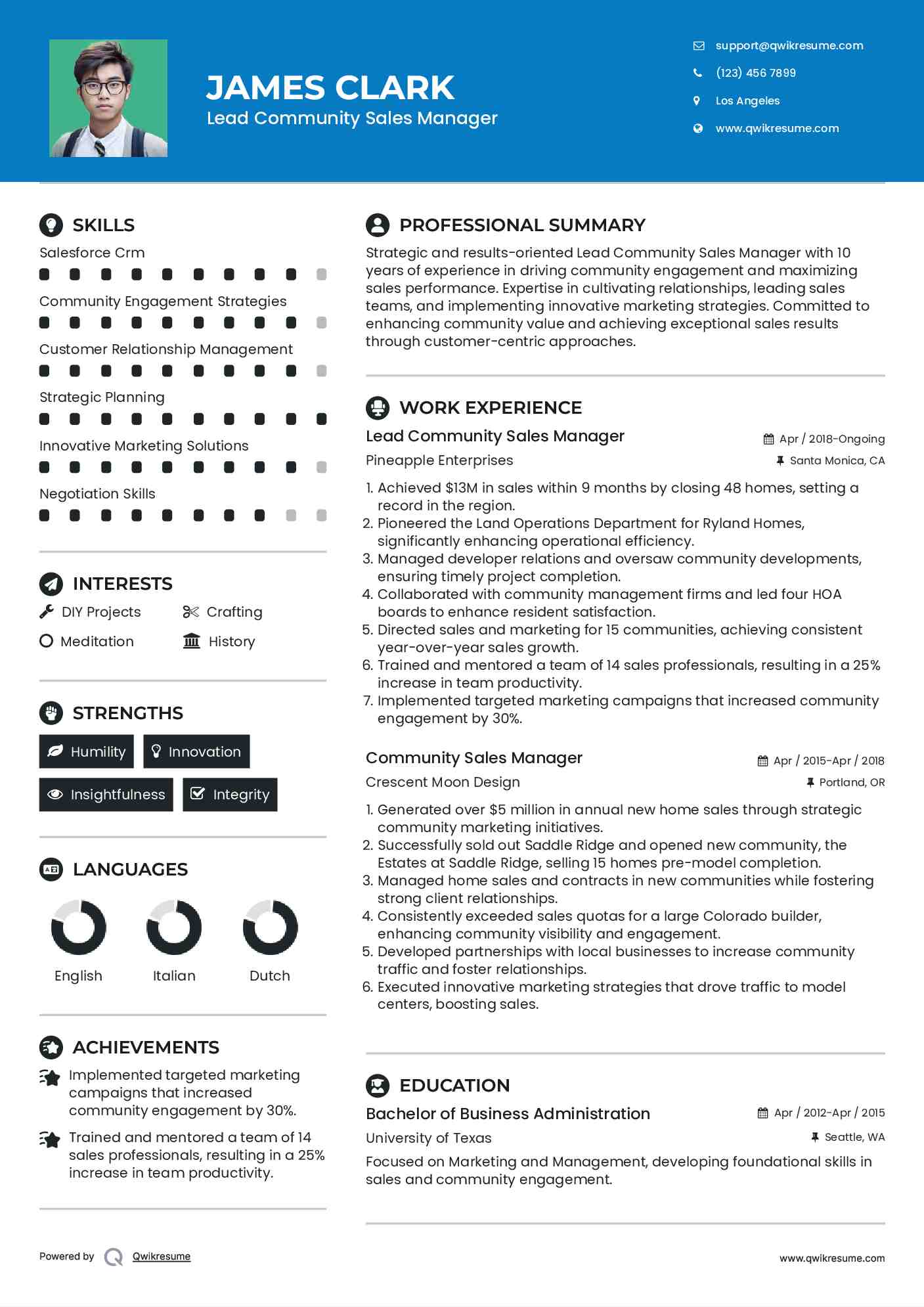 Lead Community Sales Manager Resume Sample