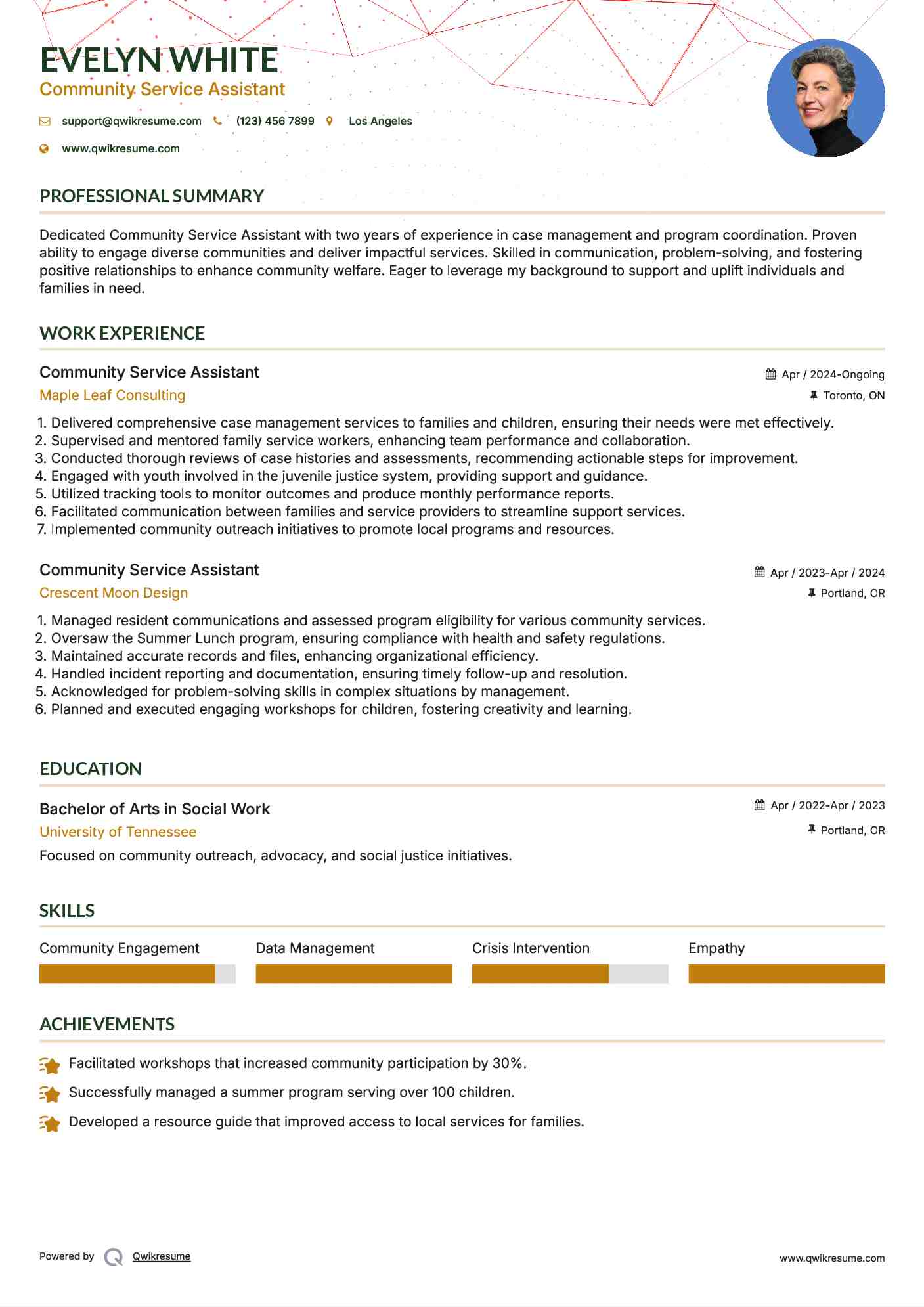 Community Service Assistant Resume Template