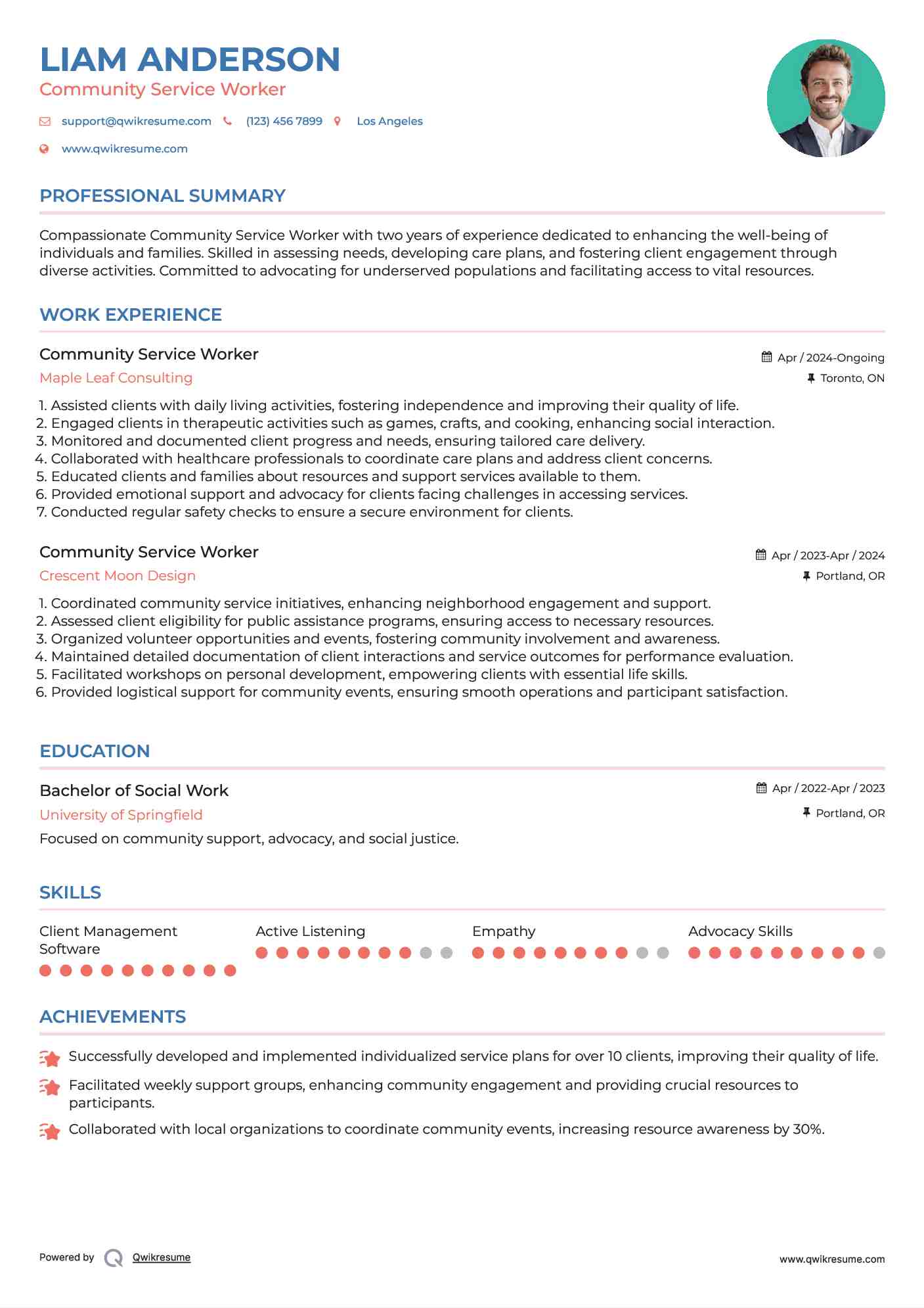 Community Service Worker Resume Format