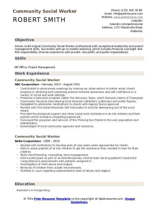 Community Social Worker Resume Samples QwikResume