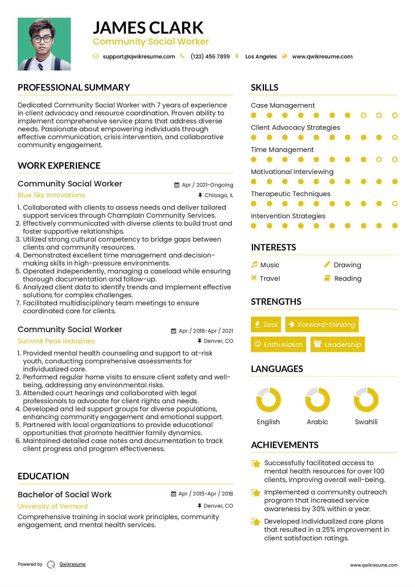 Community Social Worker Resume Sample