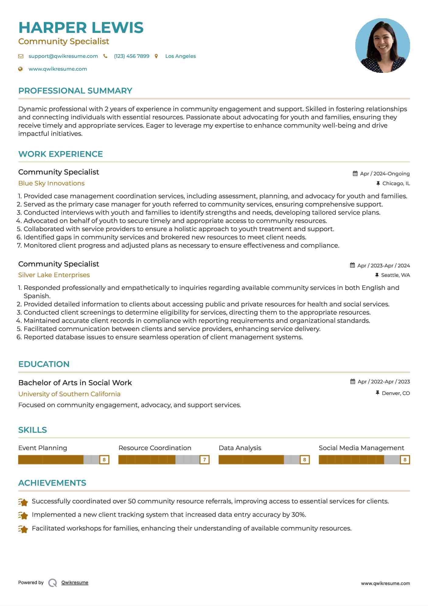Community Specialist Resume Template