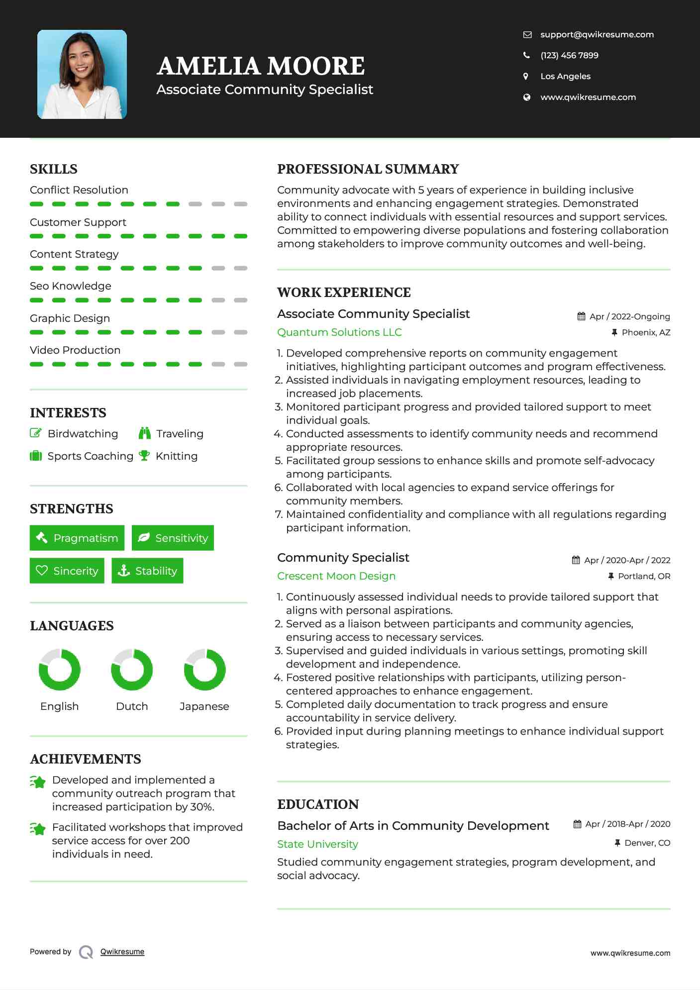 Associate Community Specialist Resume Example