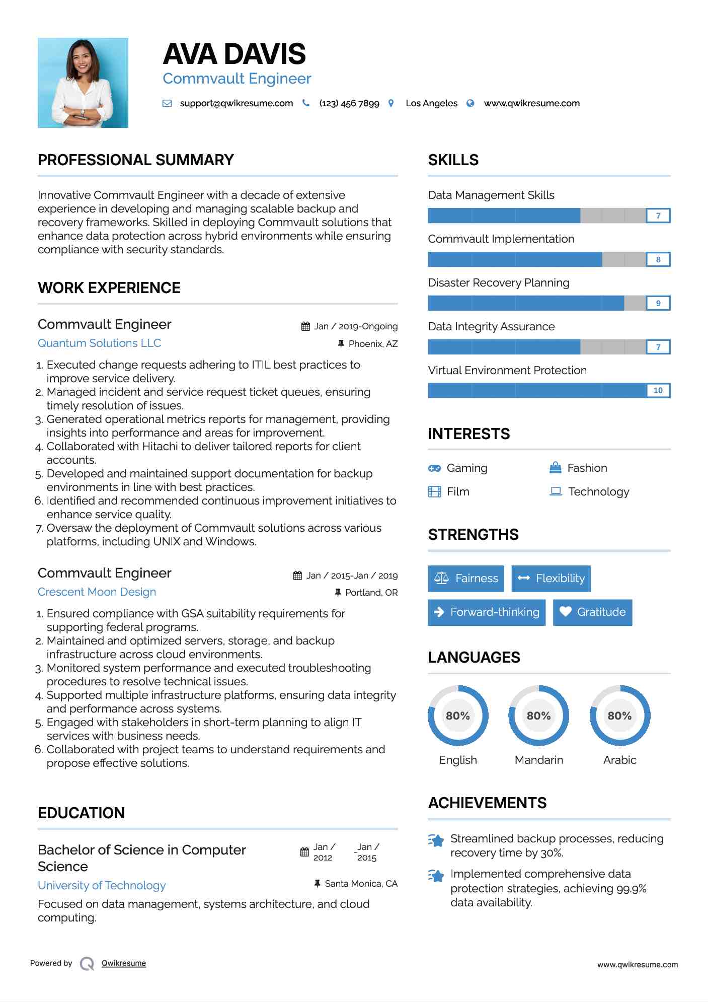 Commvault Engineer Resume Sample