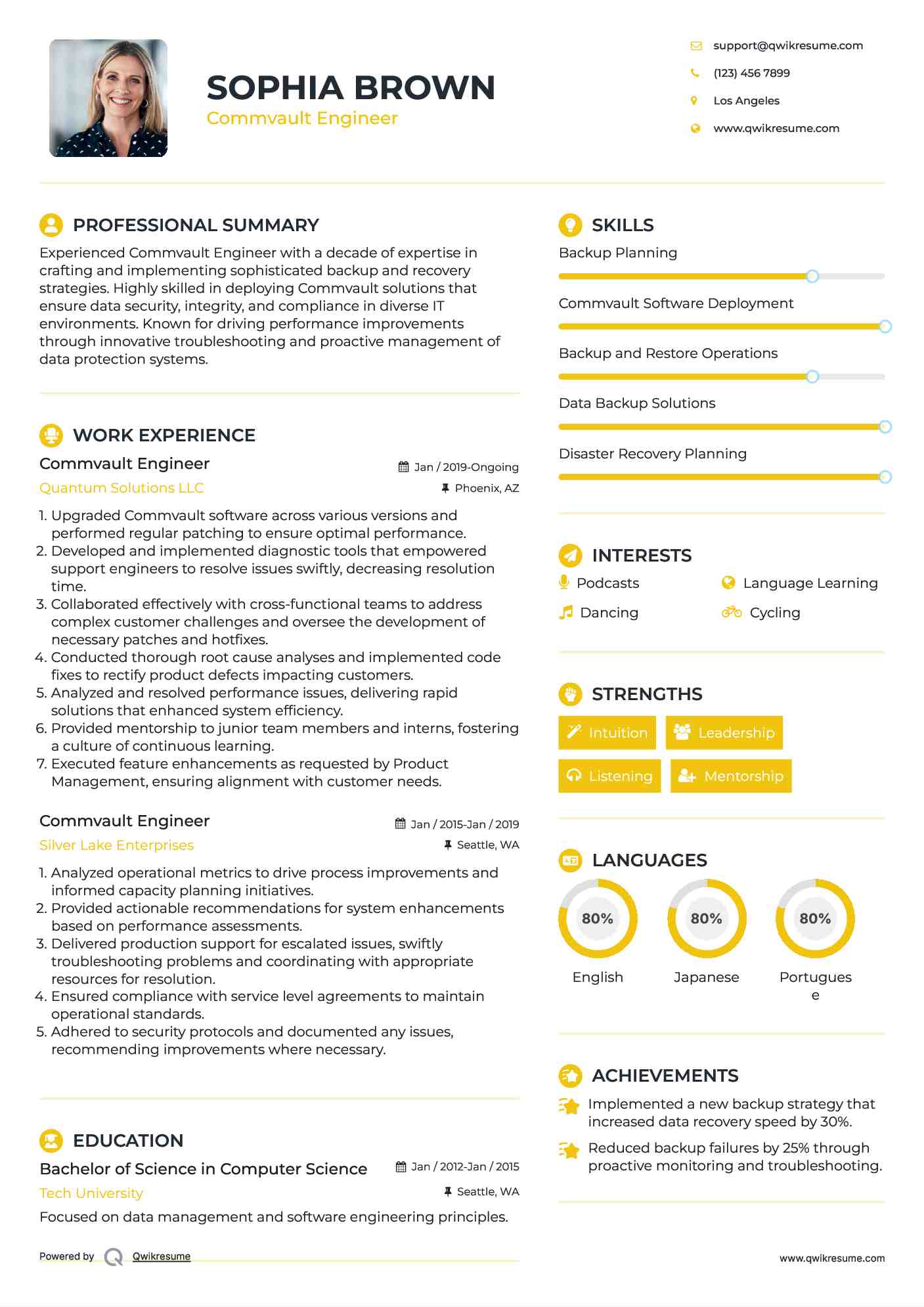 Commvault Engineer Resume Example