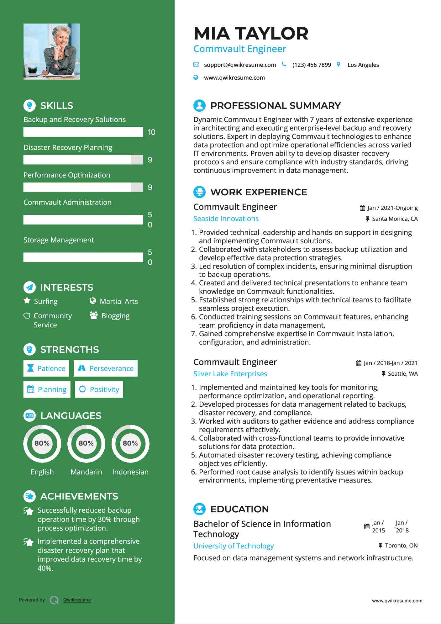 Commvault Engineer Resume Sample