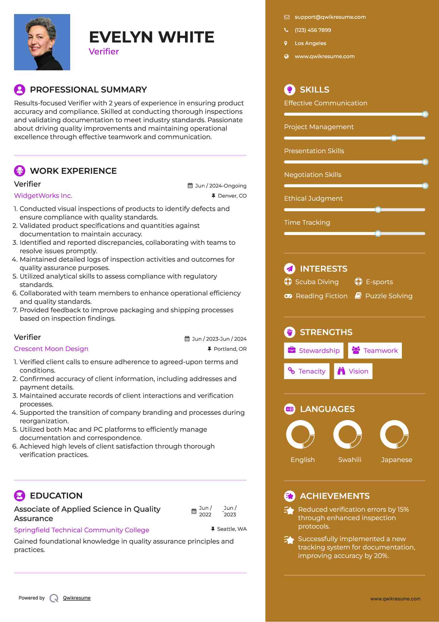 Verifier Resume Sample