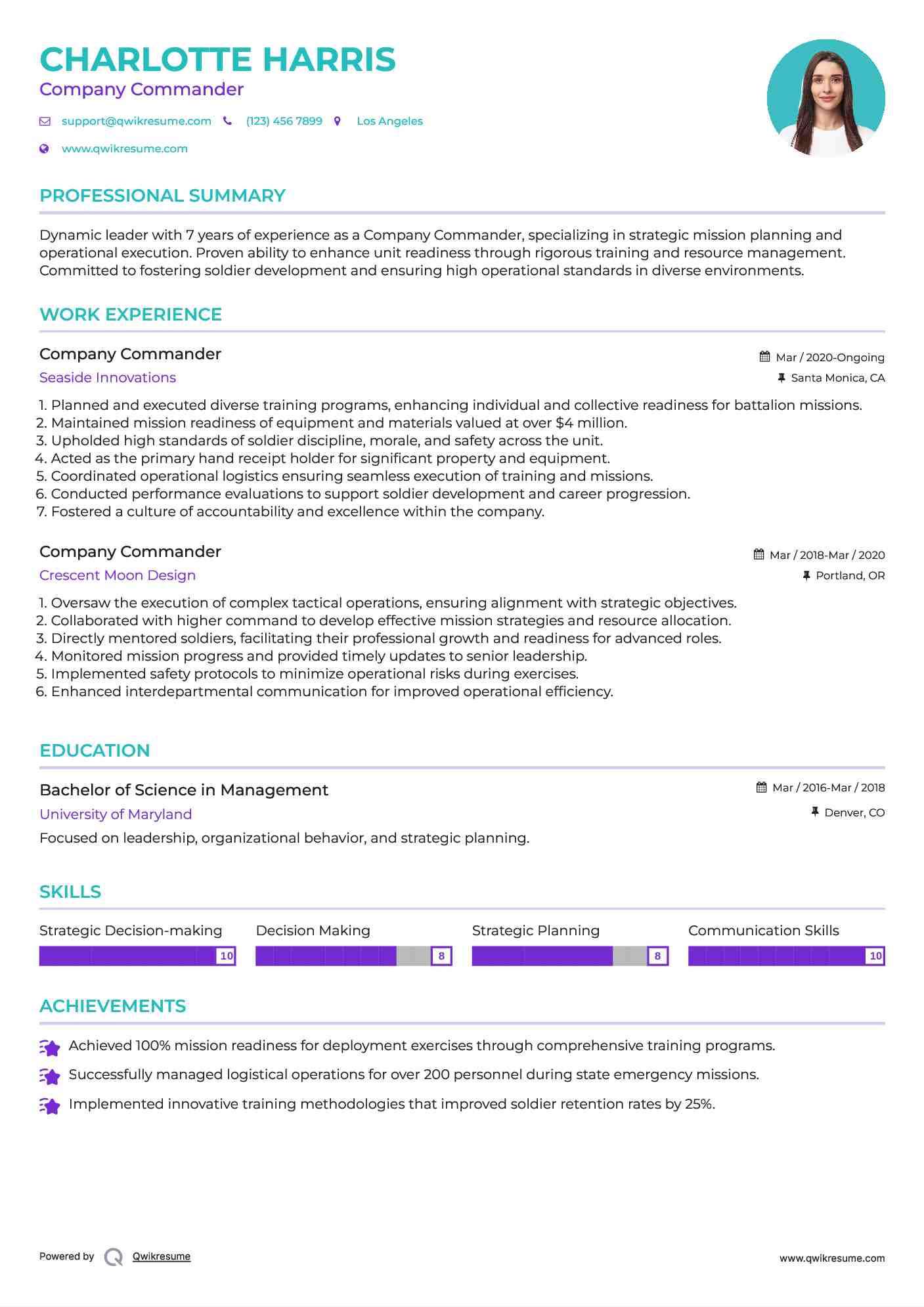 Company Commander Resume Template