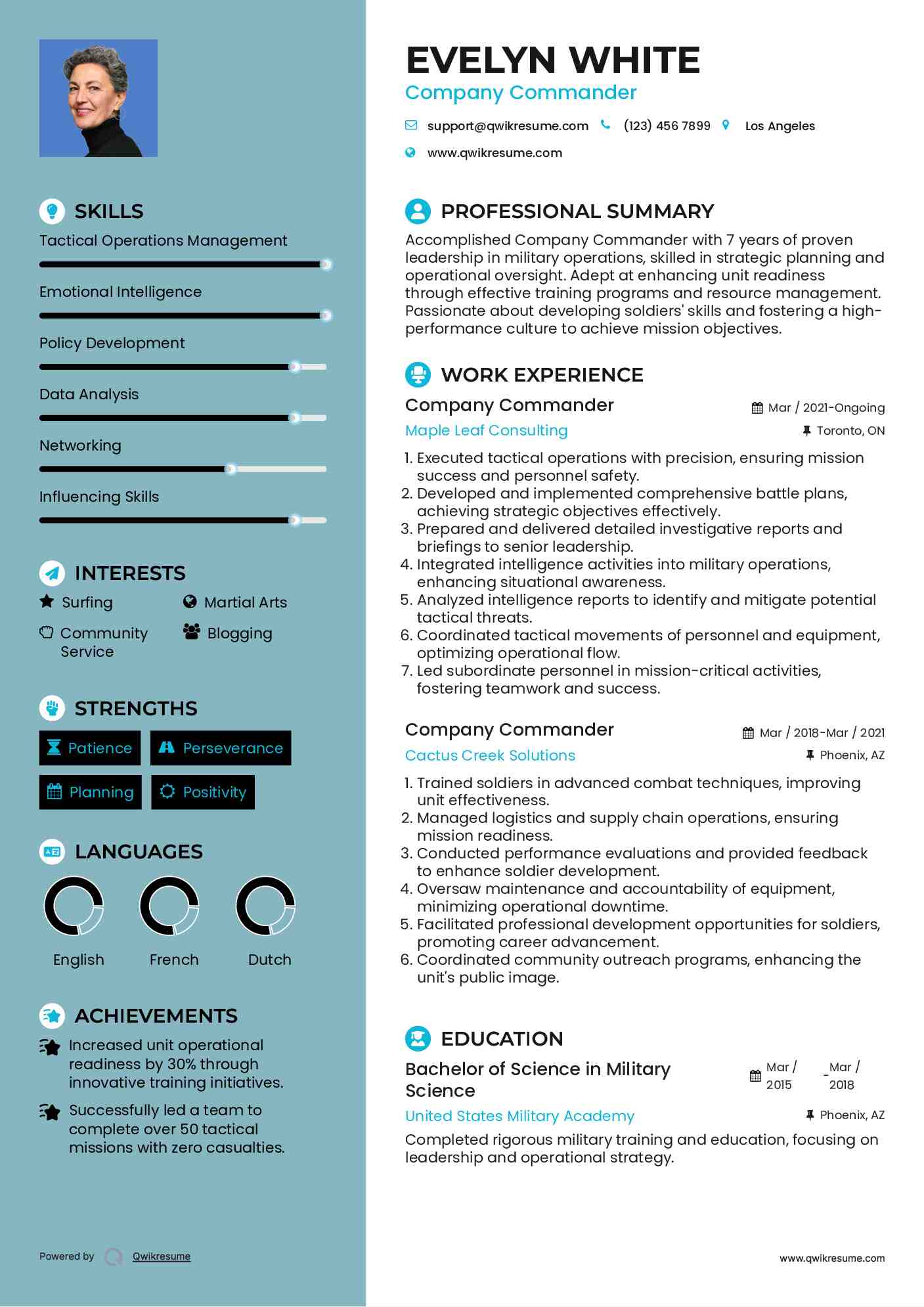 Company Commander Resume Example