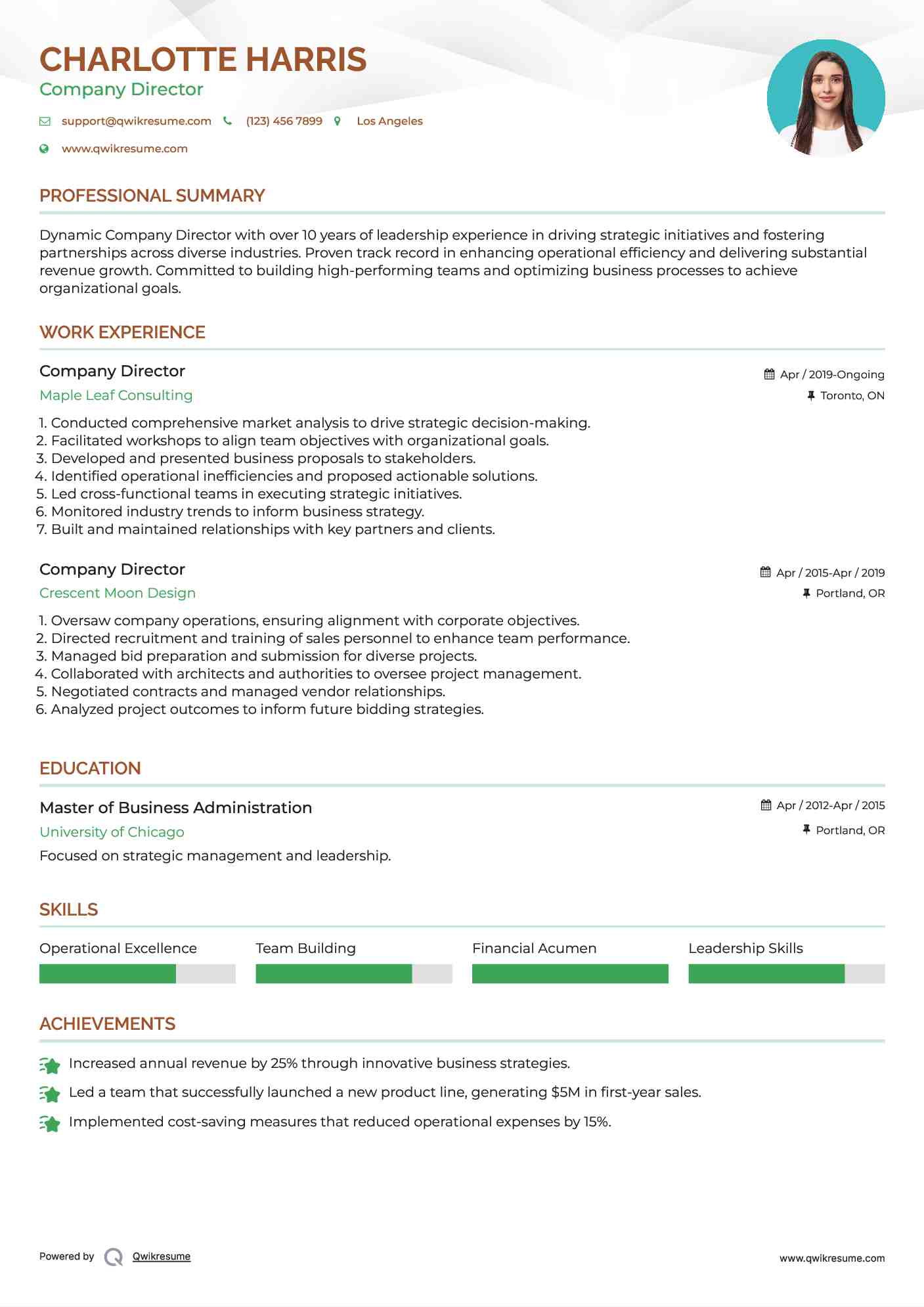 Company Director Resume Format