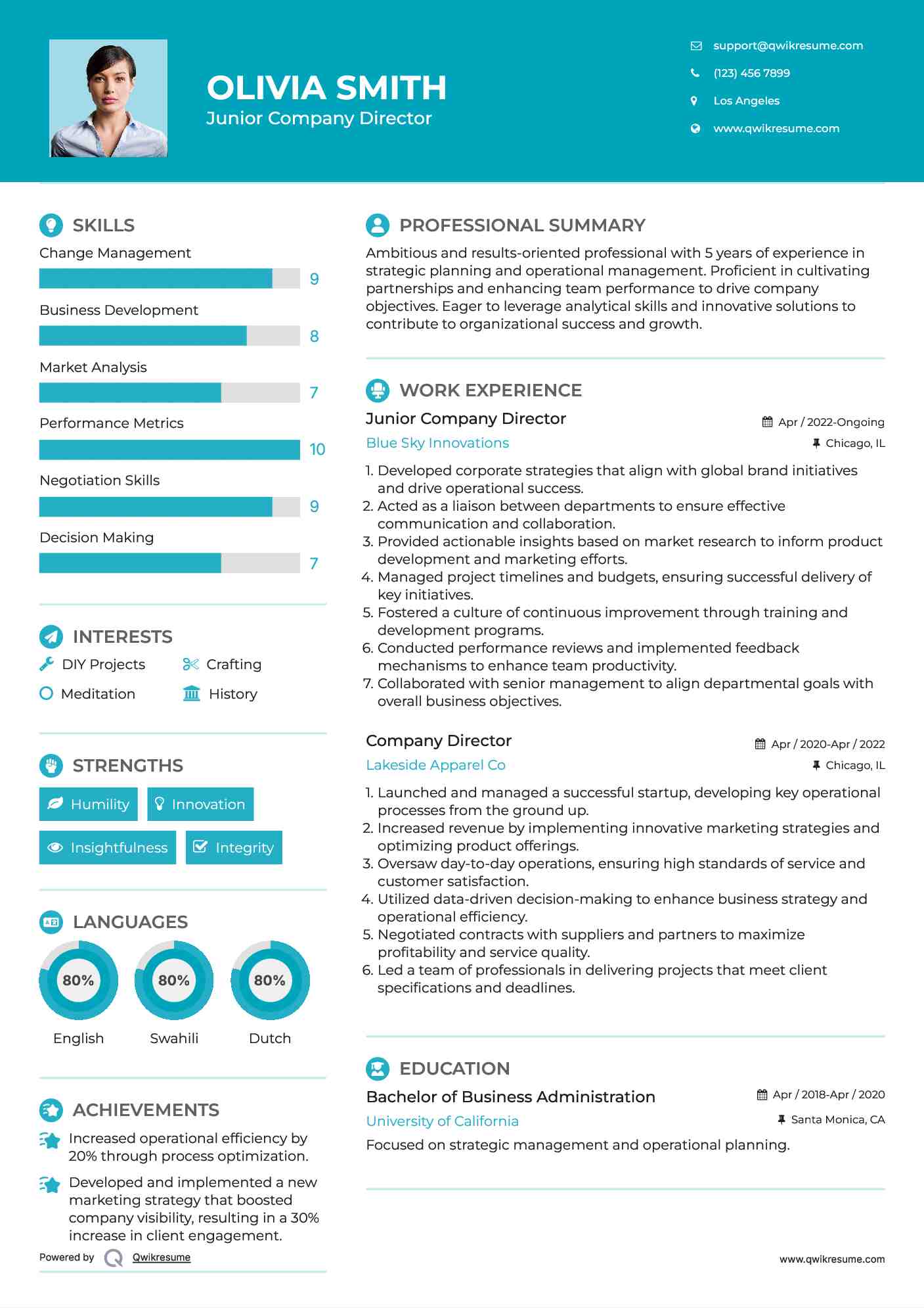 Junior Company Director Resume Template