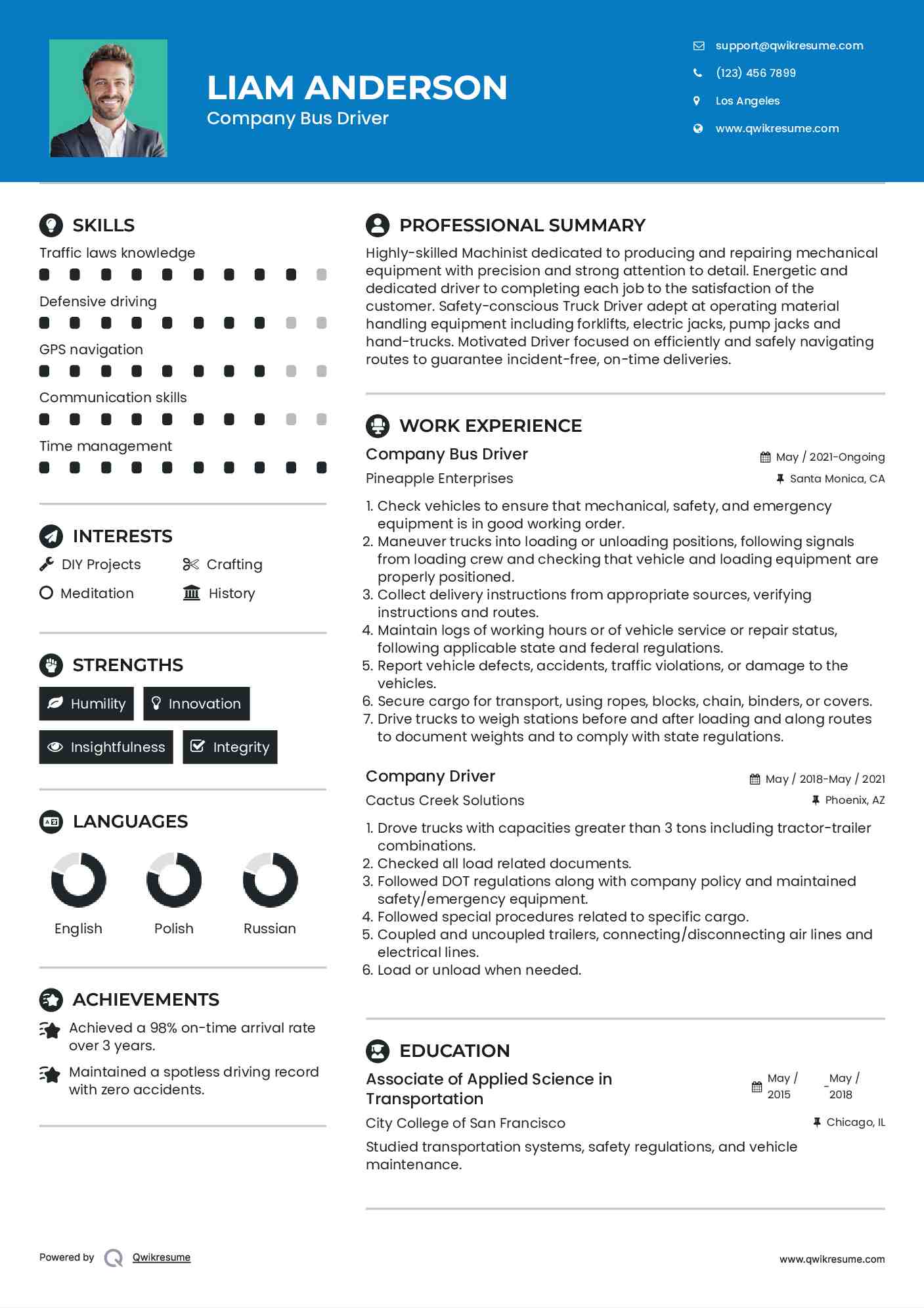 Company Bus Driver Resume Template