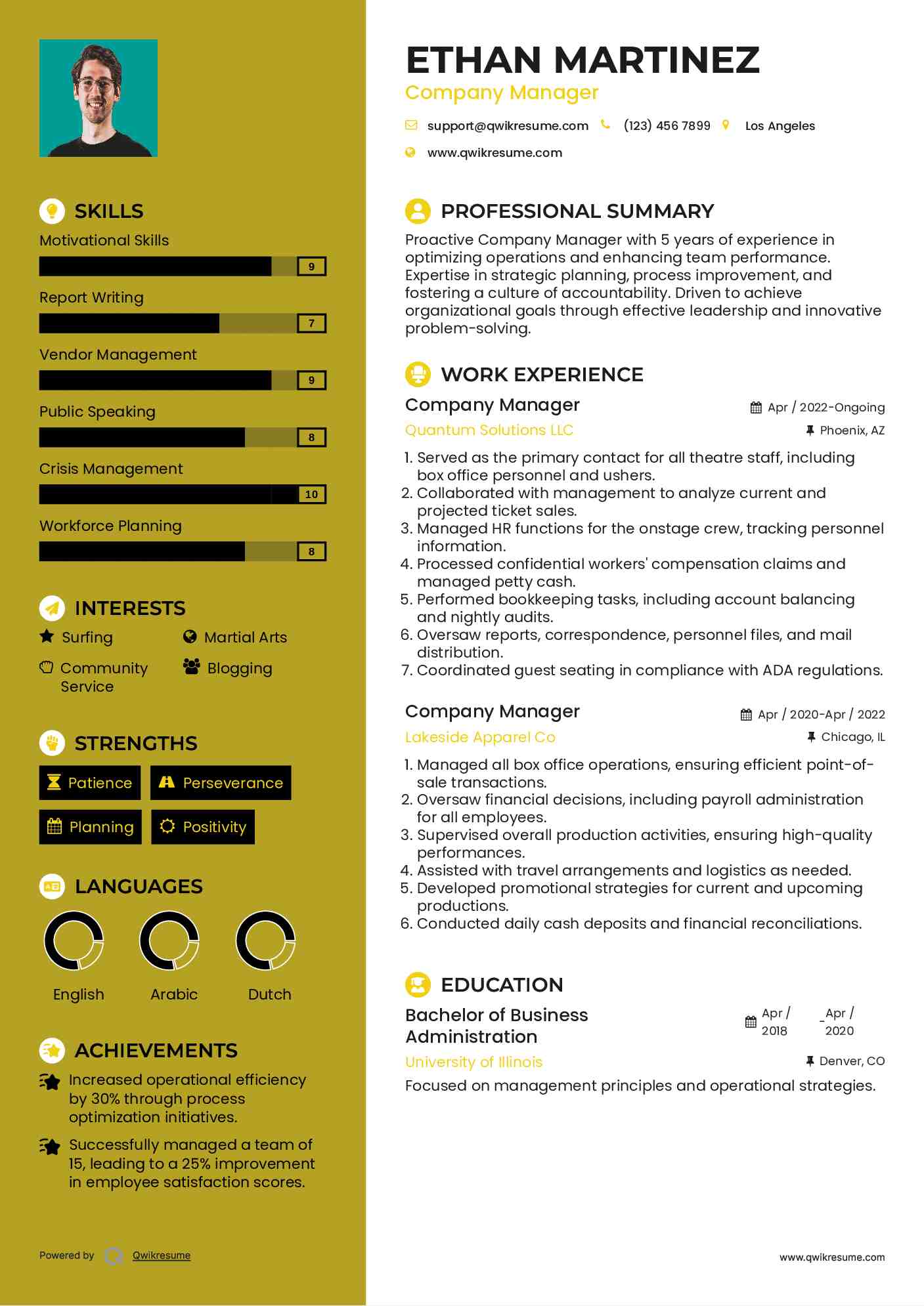 Company Manager Resume Example