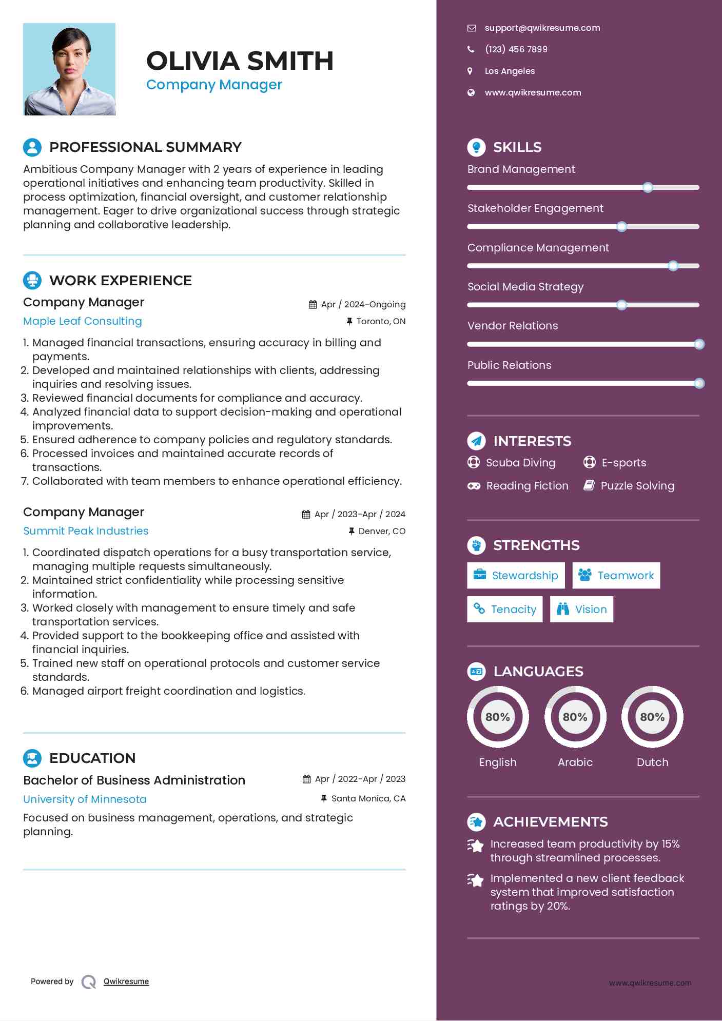 Company Manager Resume Format