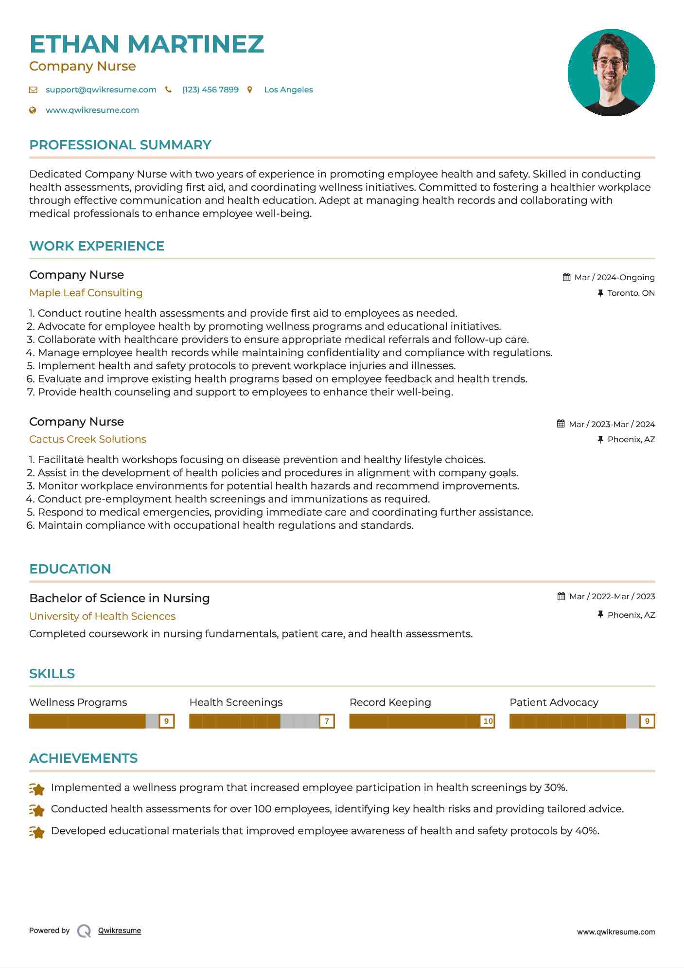 Company Nurse Resume Template