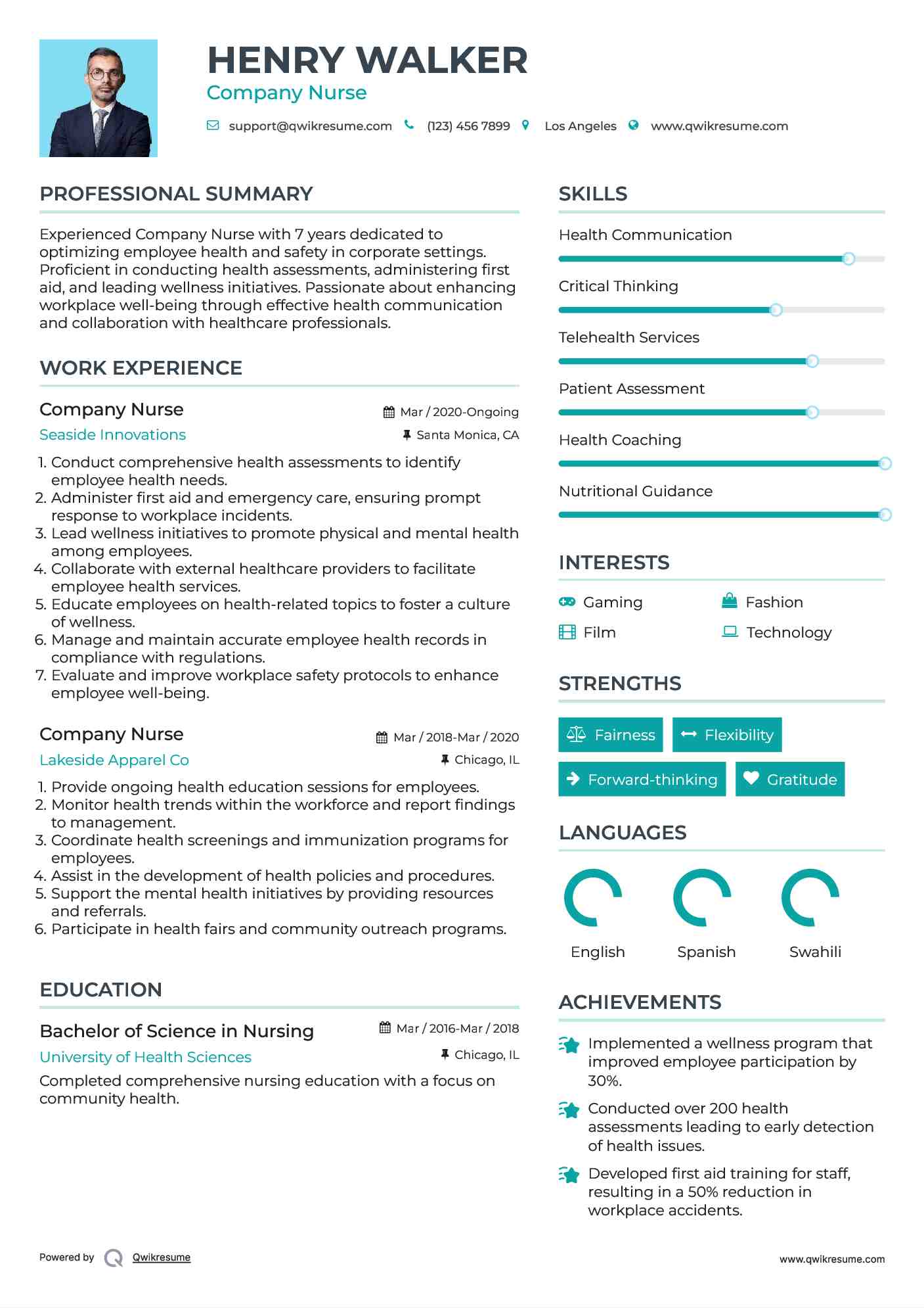 Company Nurse Resume Template