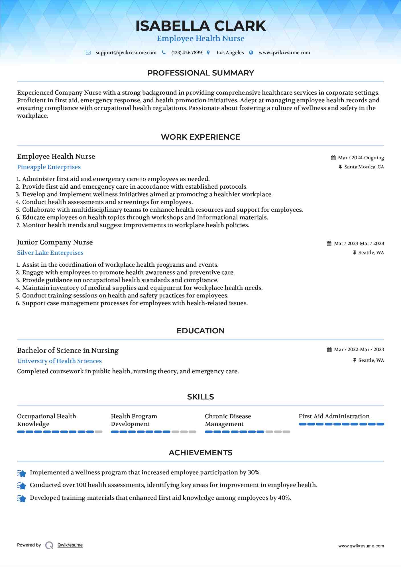 Employee Health Nurse

 Resume Model