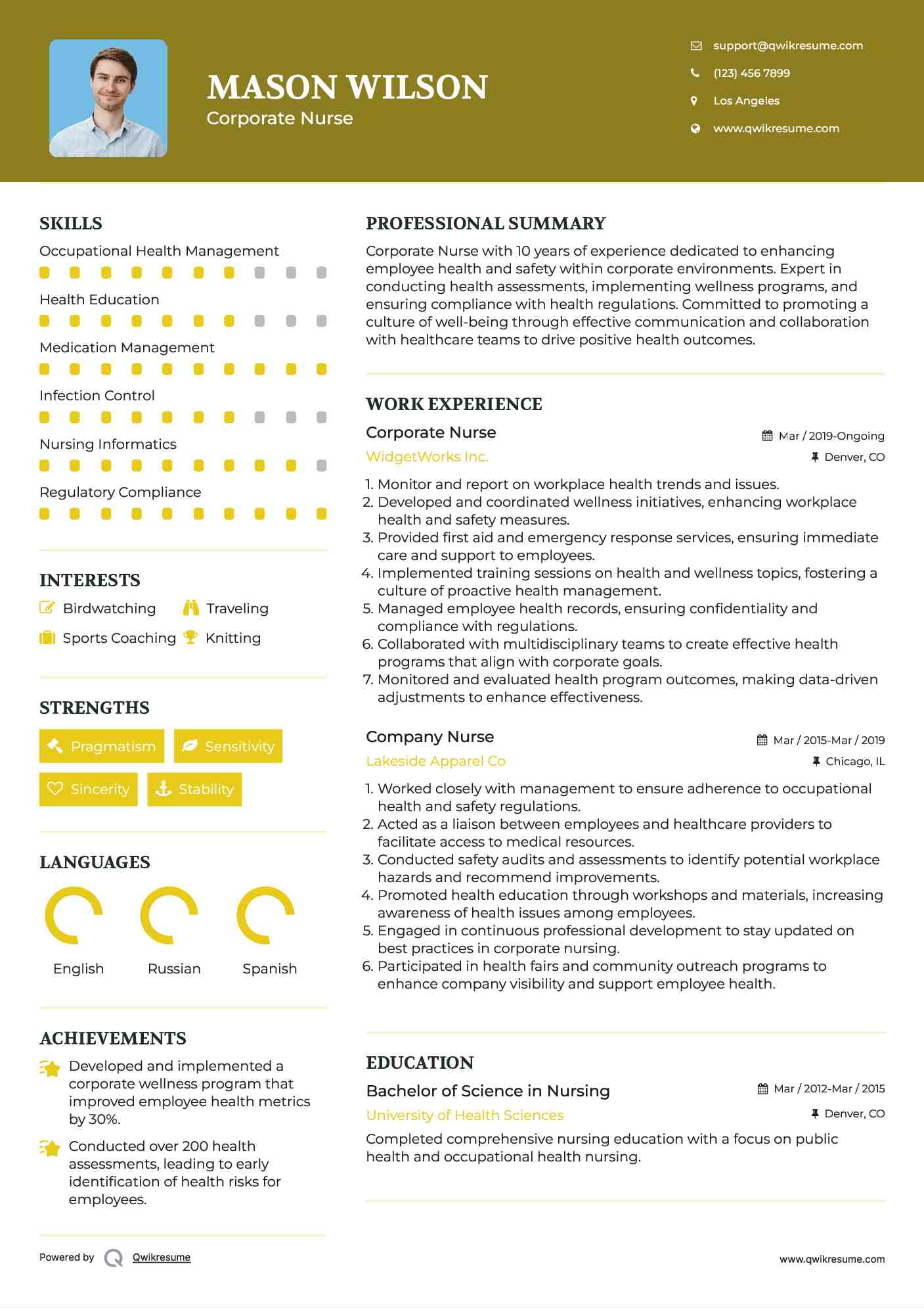 Corporate Nurse

 Resume Sample