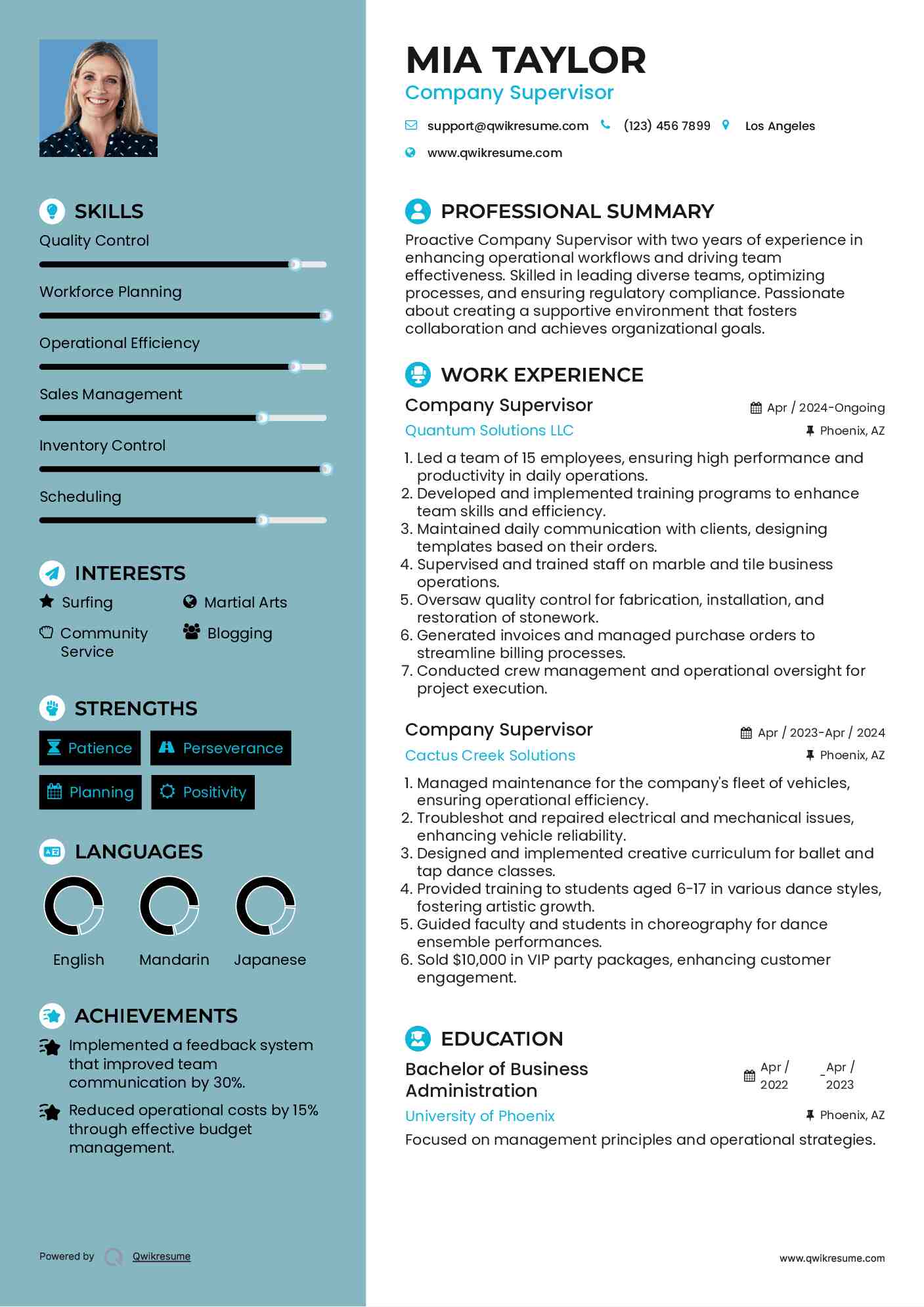 Company Supervisor Resume Format