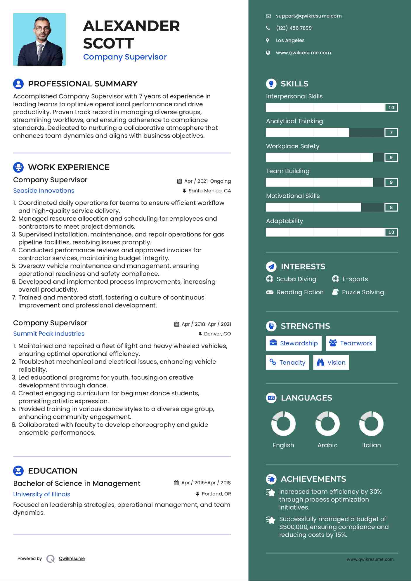 Company Supervisor Resume Template