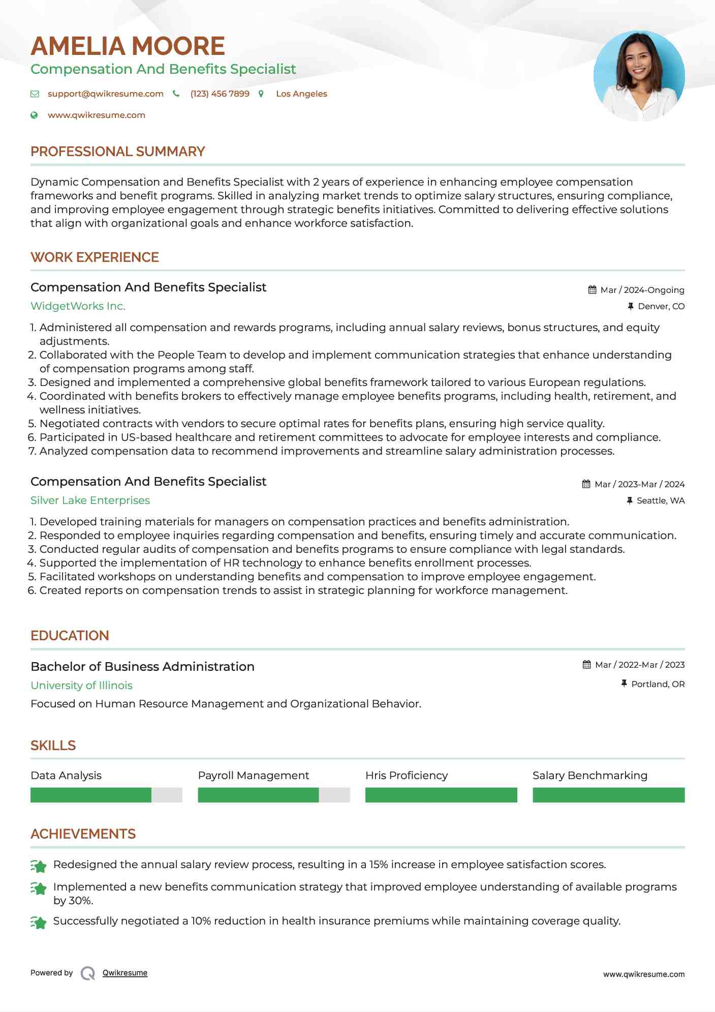 Compensation And Benefits Specialist Resume Format