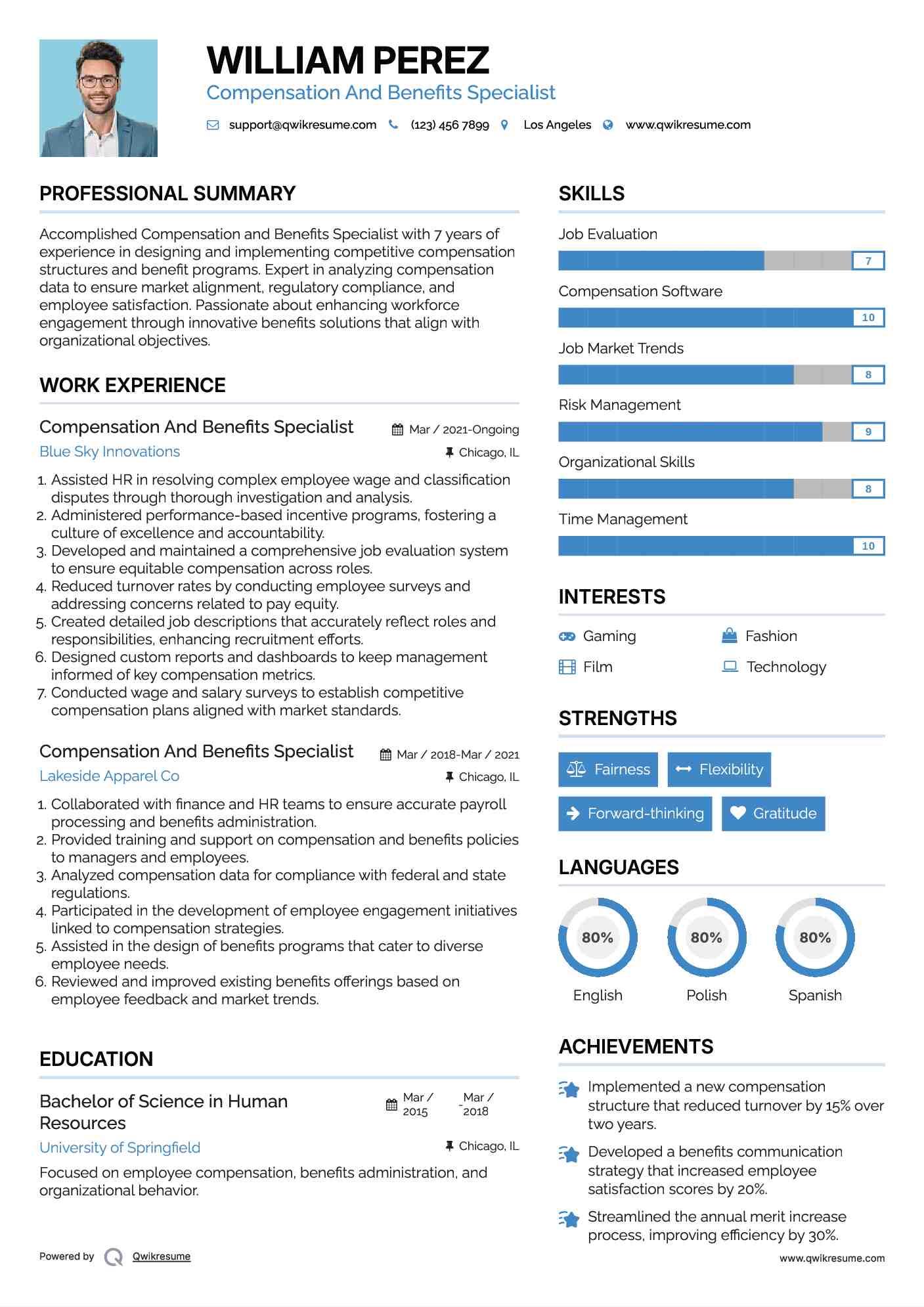 Compensation And Benefits Specialist Resume Model