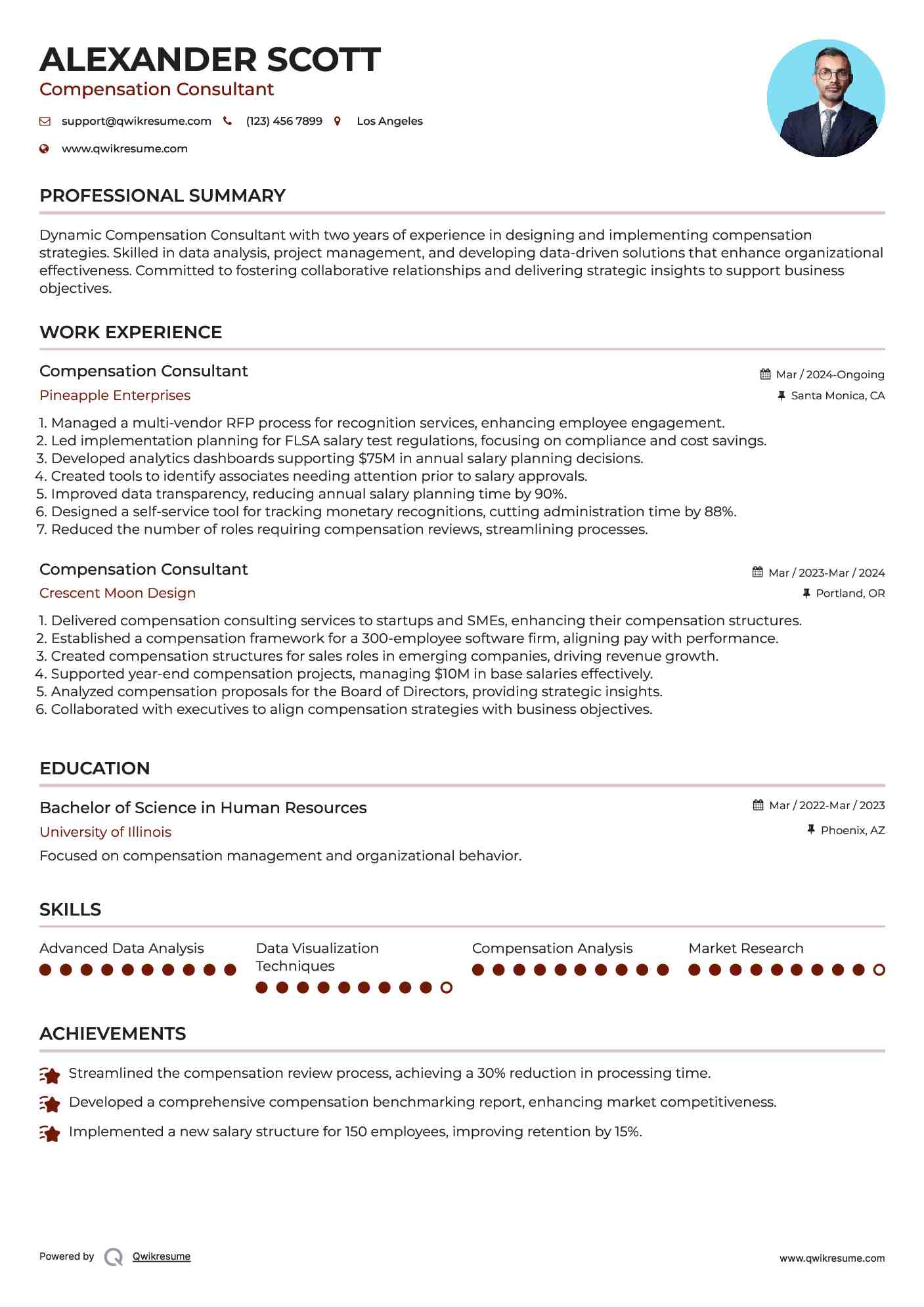 Compensation Consultant Resume Example
