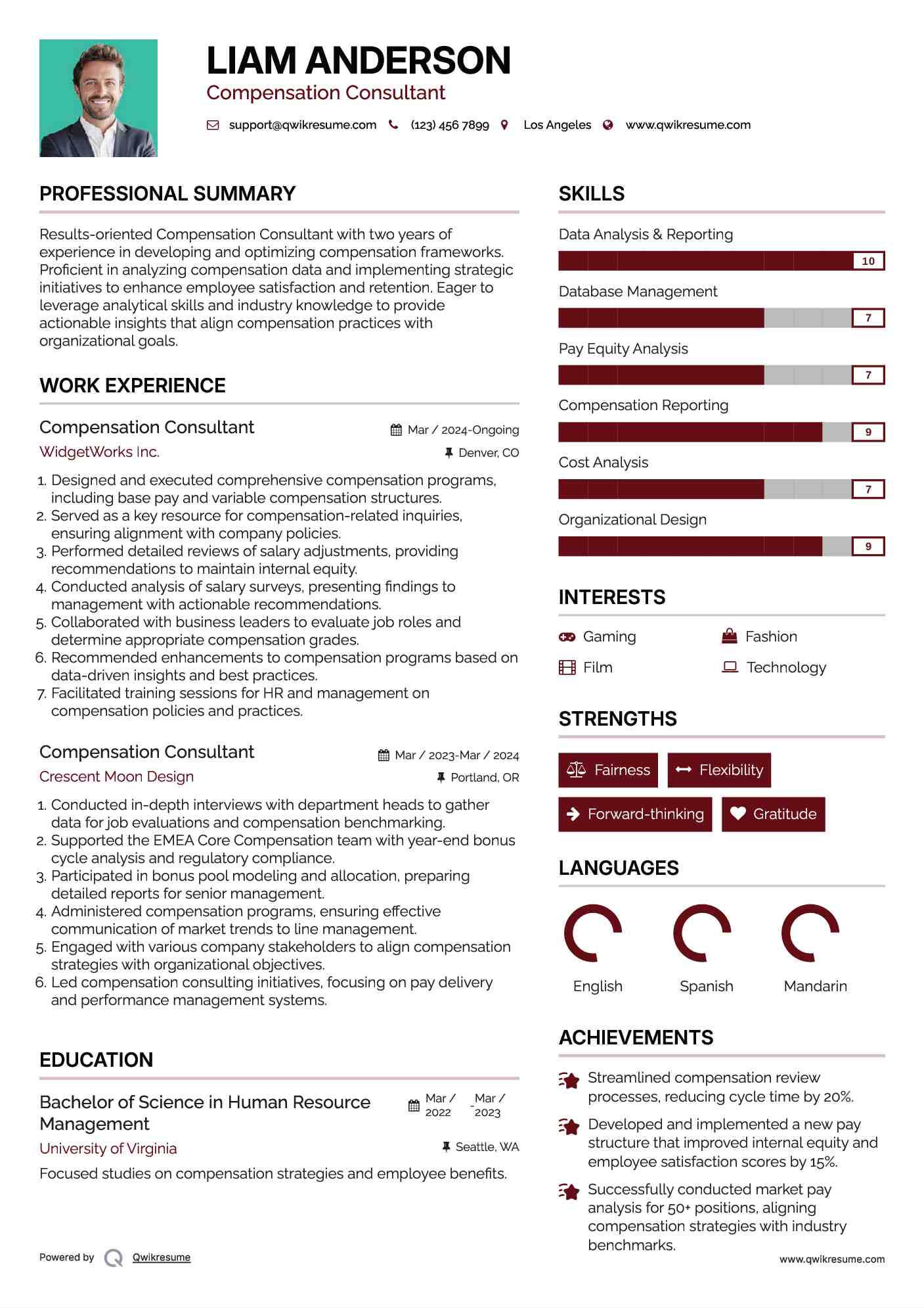 Compensation Consultant Resume Template