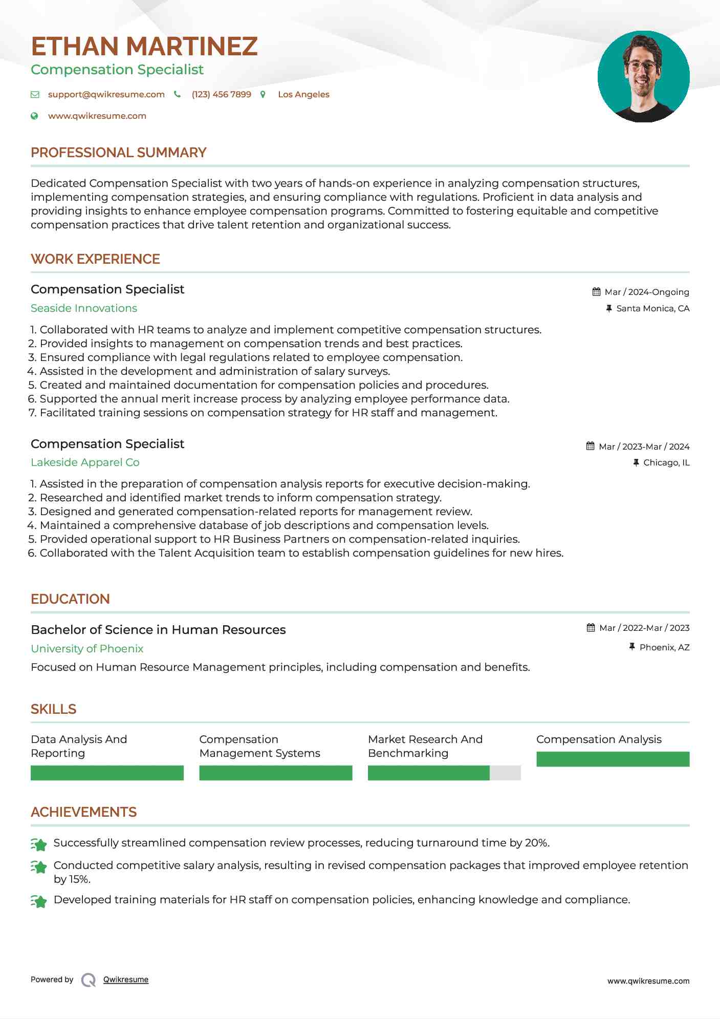Compensation Specialist Resume Model