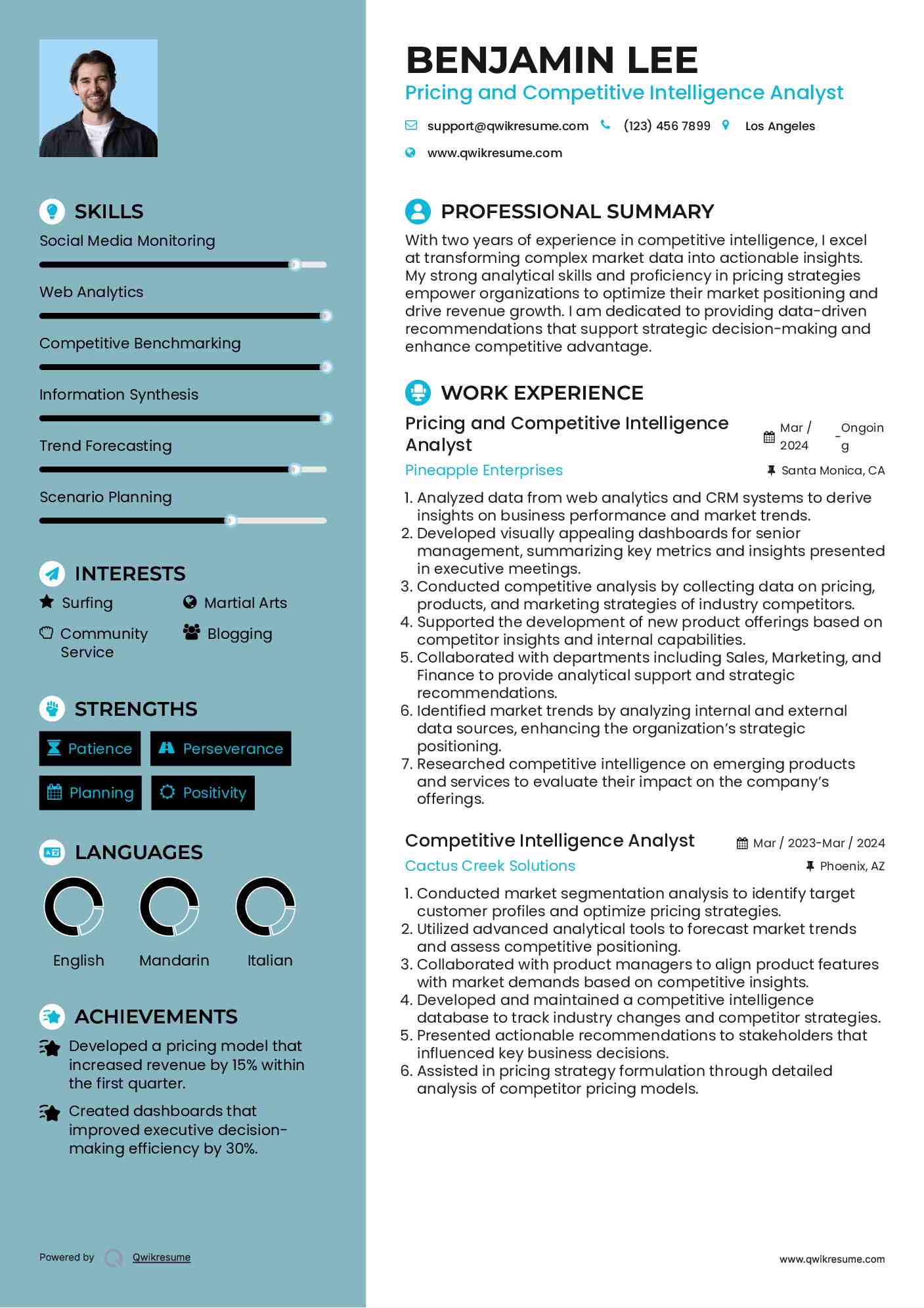 Pricing and Competitive Intelligence Analyst
 Resume Model