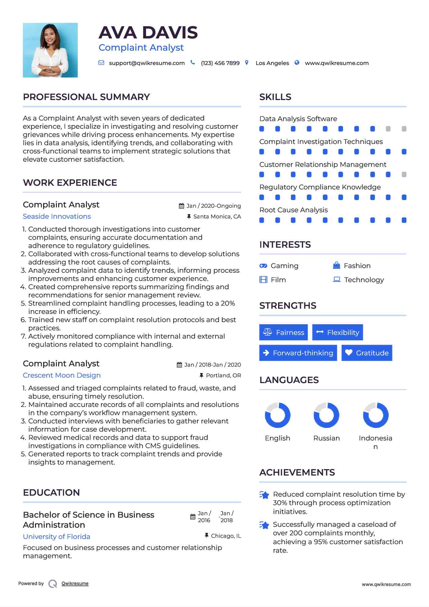 Complaint Analyst Resume Format