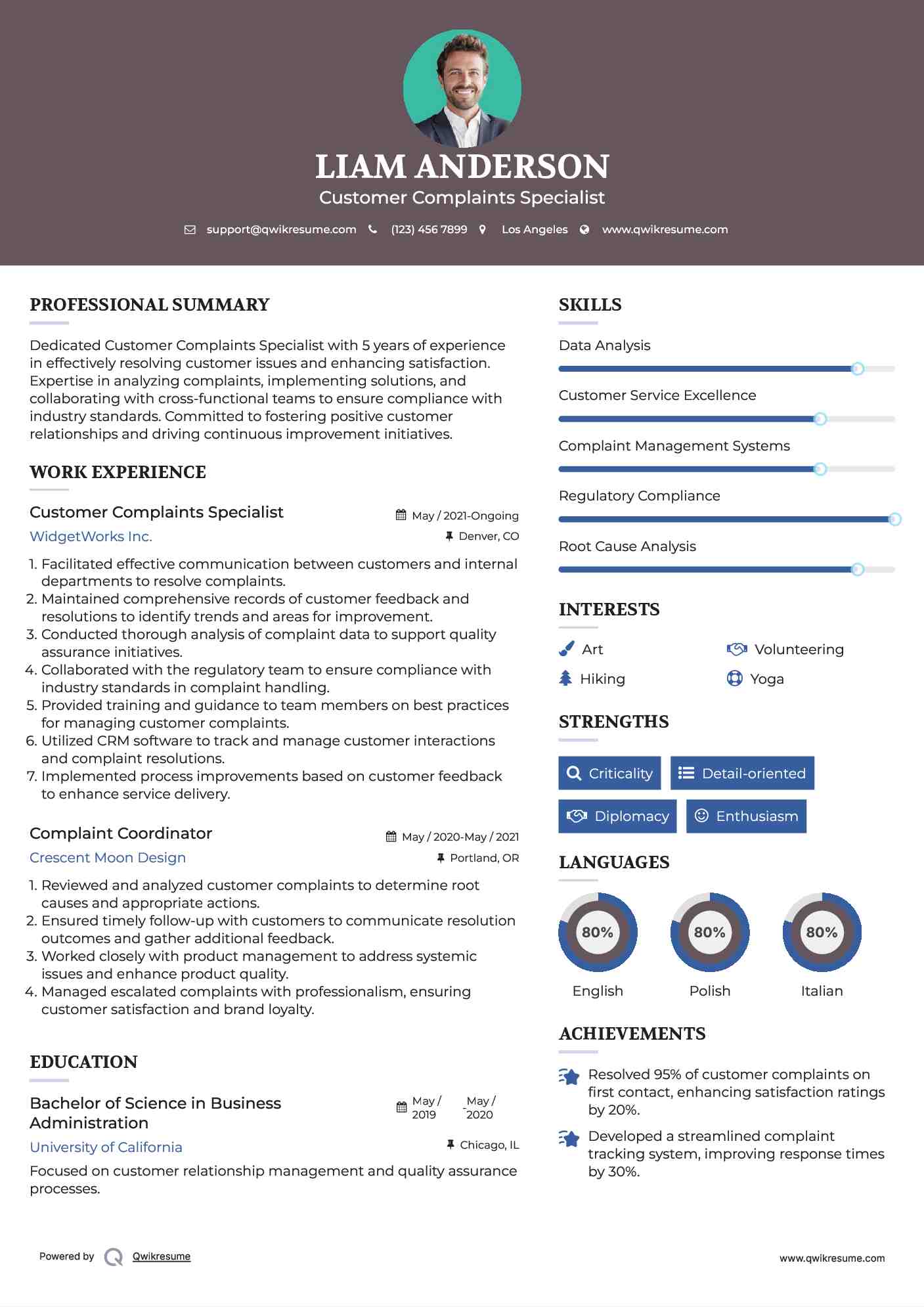 Customer Complaints Specialist Resume Format