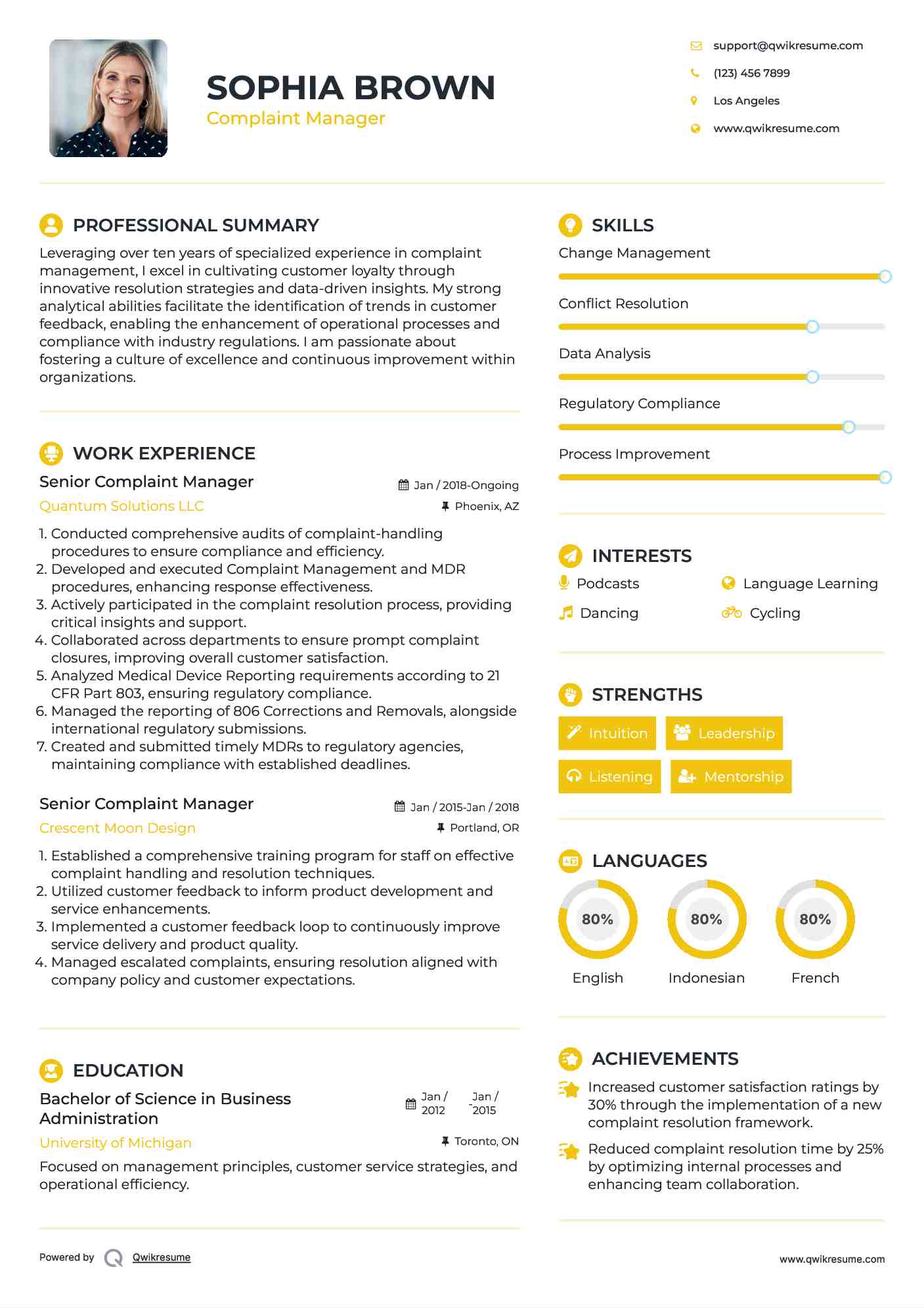 Senior Complaint Manager Resume Template