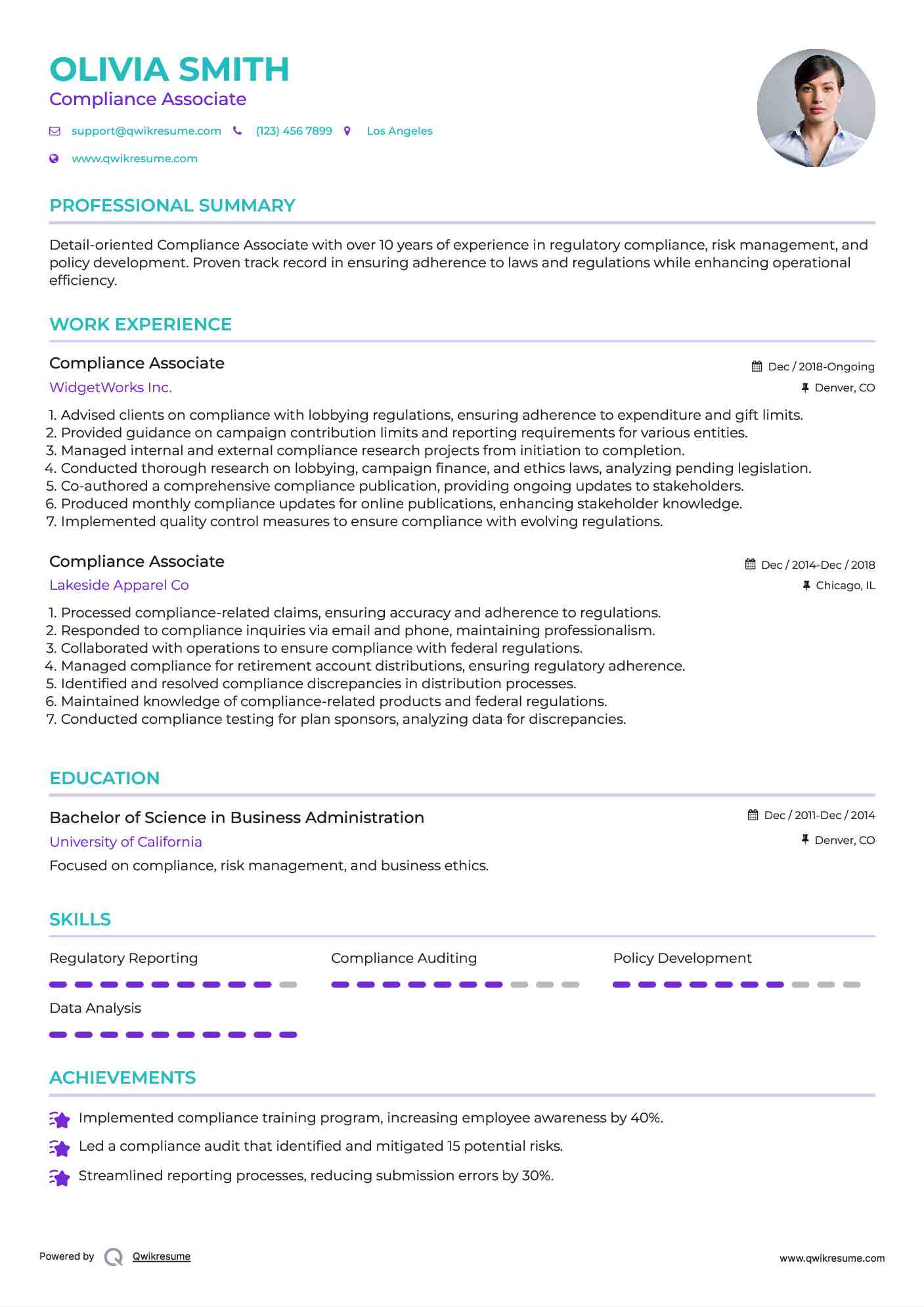 Compliance Associate Resume Template