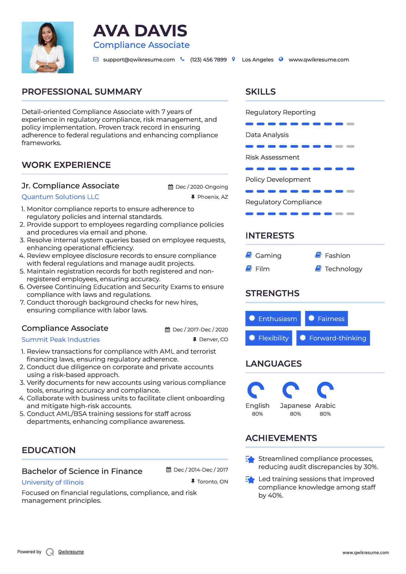 Jr. Compliance Associate Resume Model