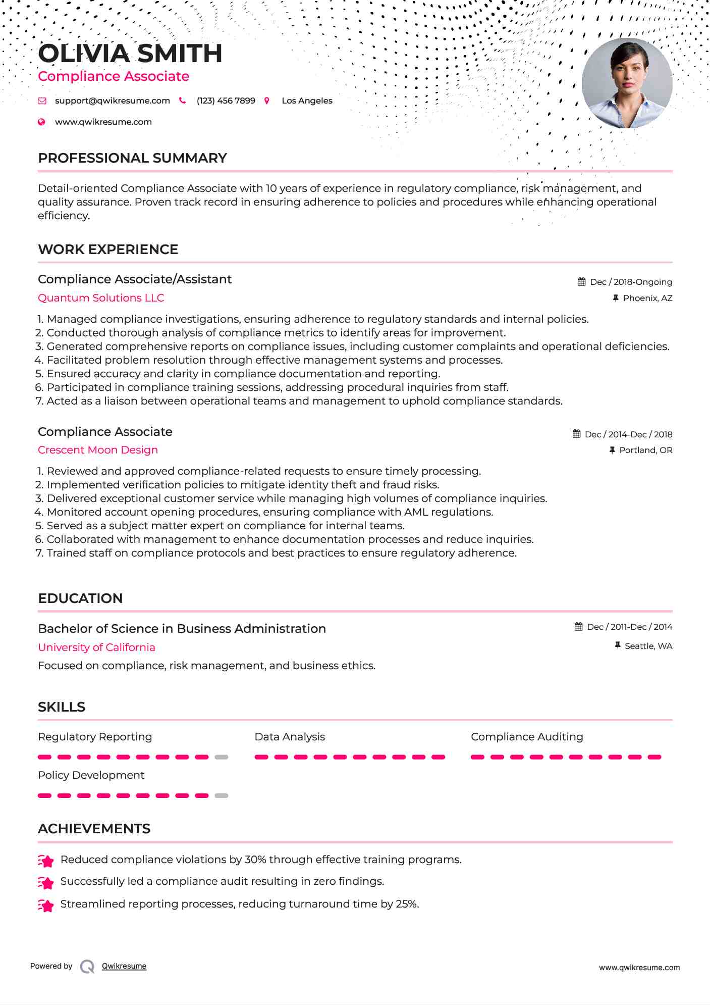 Compliance Associate/Assistant Resume Model
