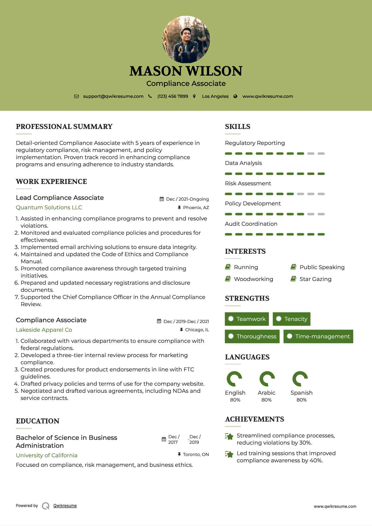 Lead Compliance Associate Resume Format