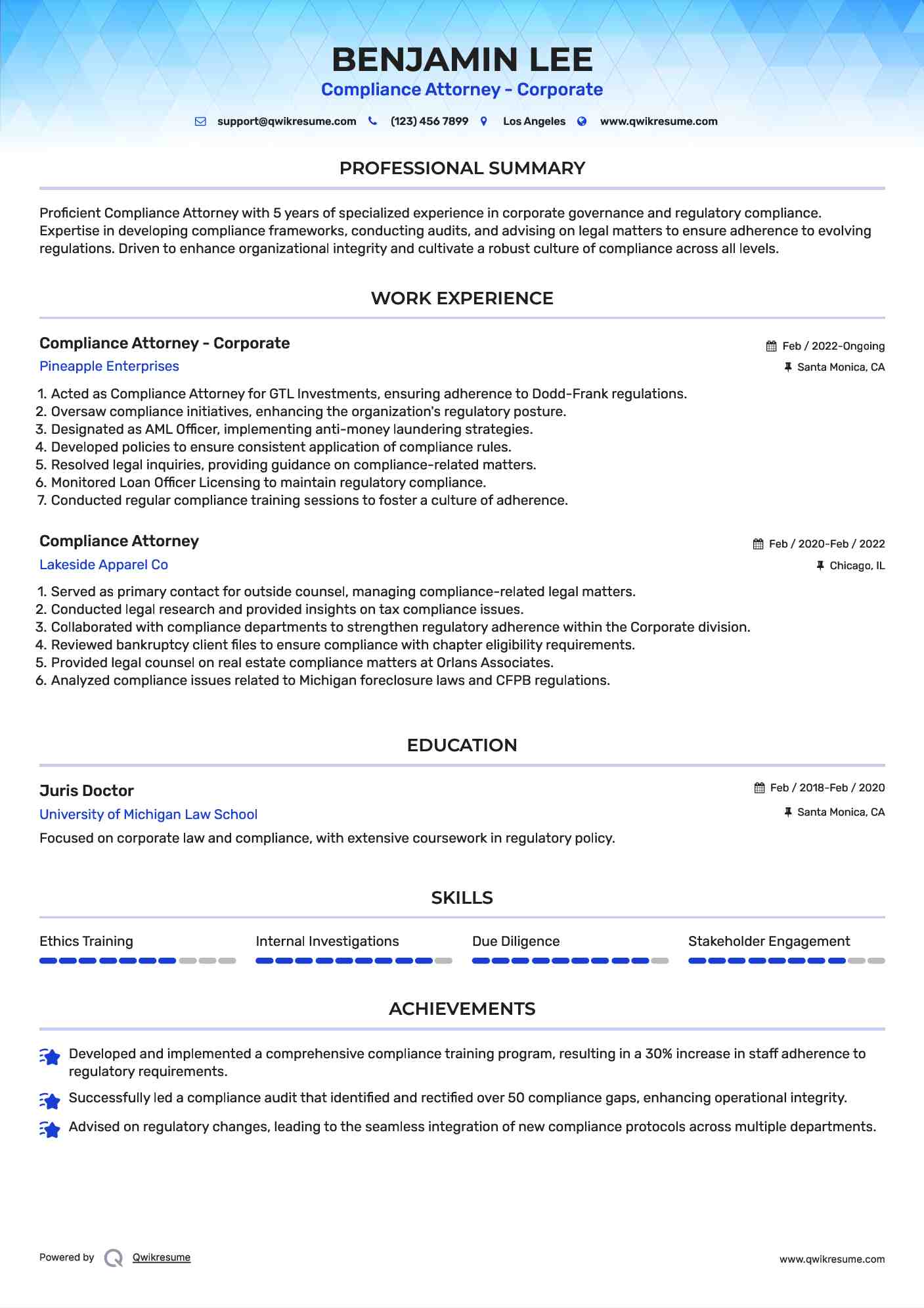 Compliance Attorney - Corporate Resume Model