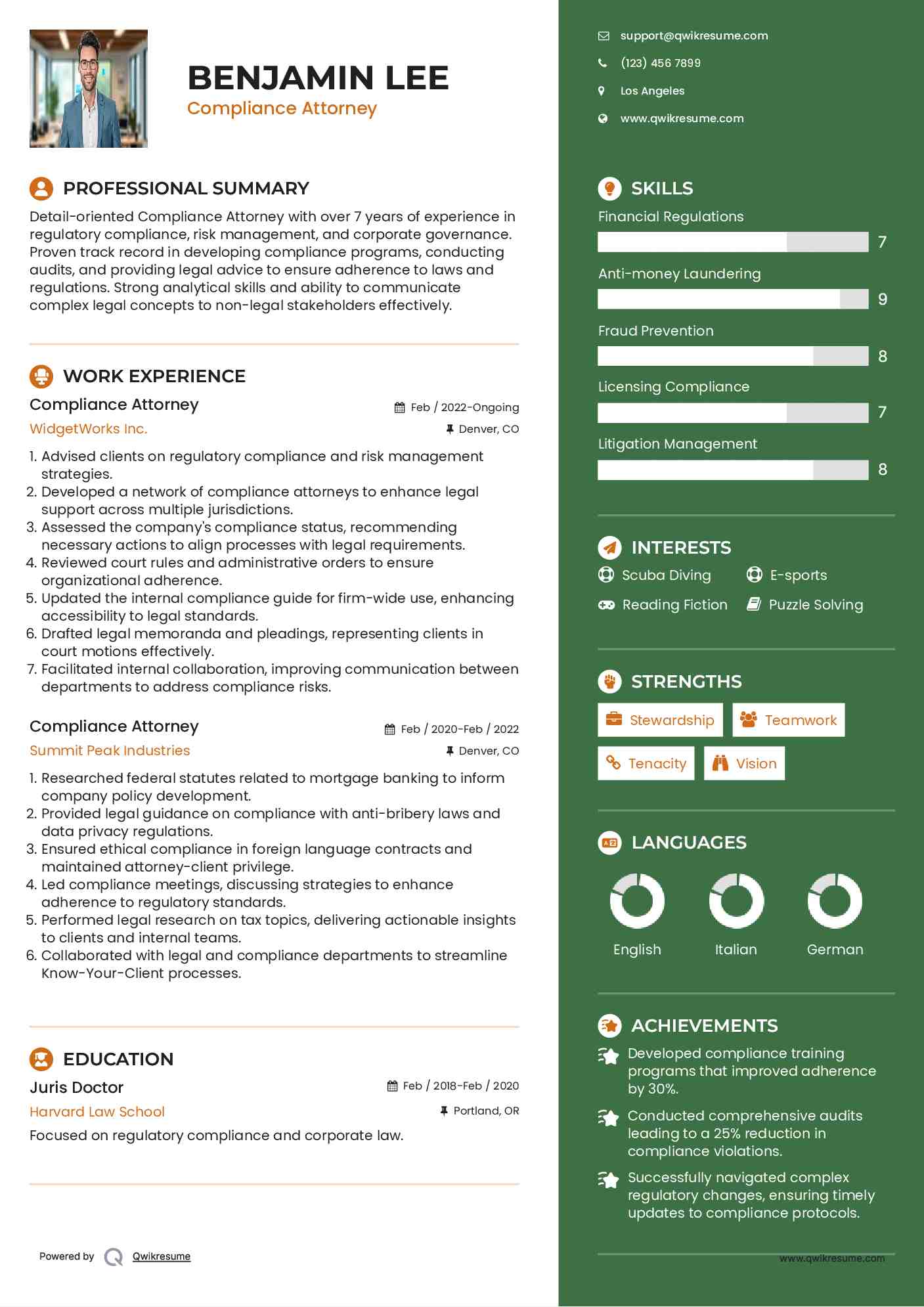 Compliance Attorney Resume Example