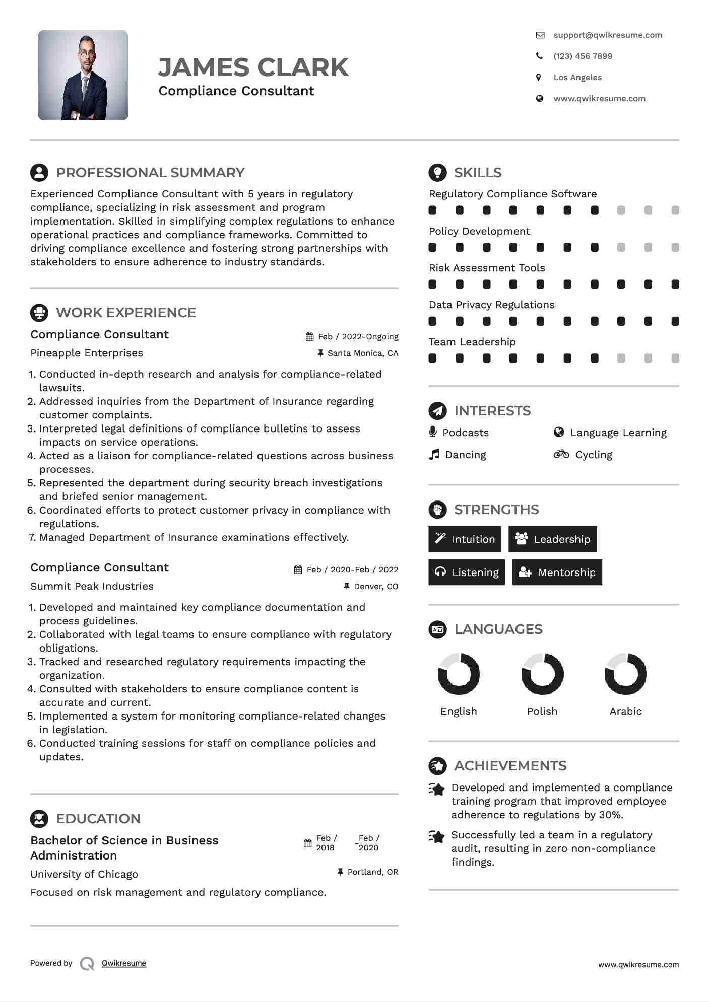 Compliance Consultant Resume Template